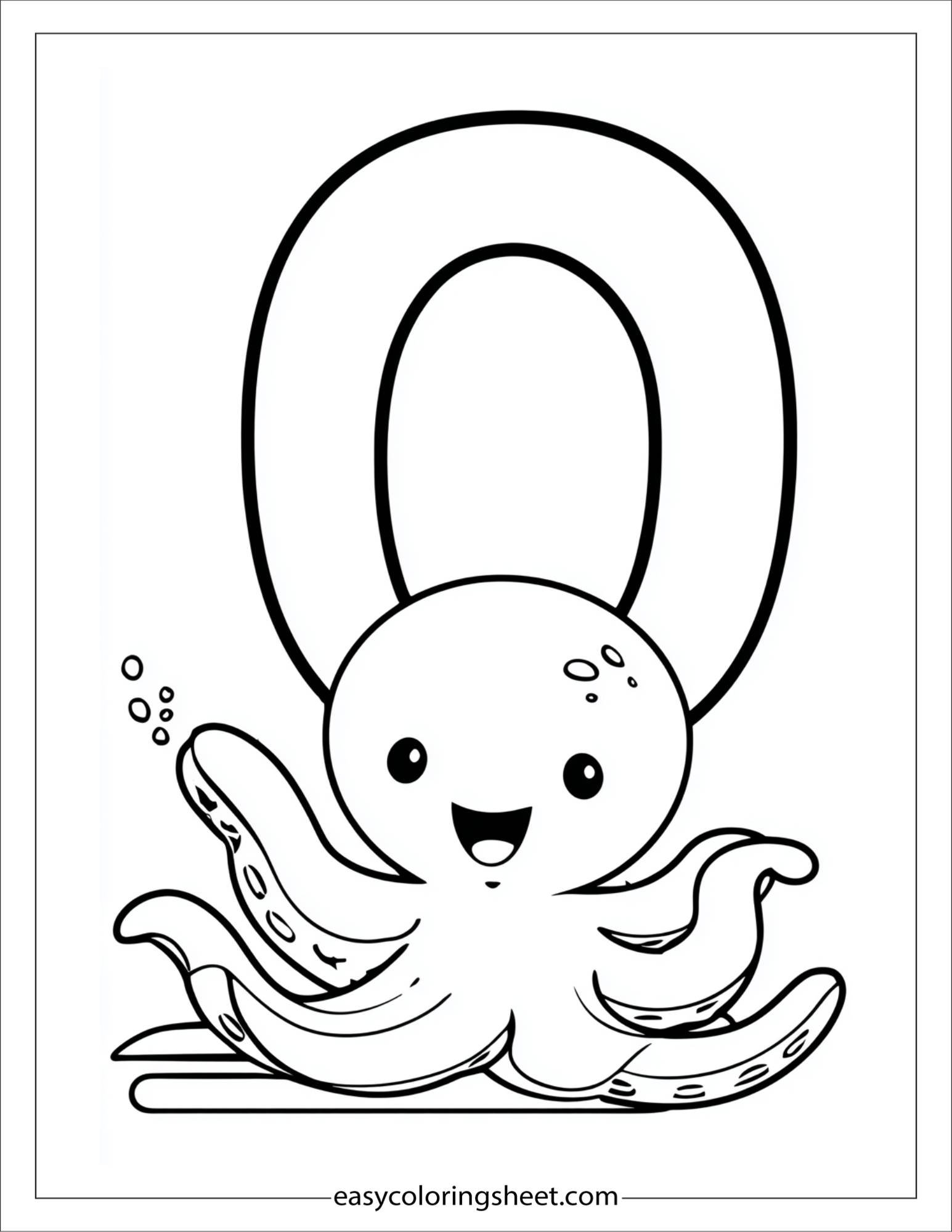 alphabet O octopus friend coloring page