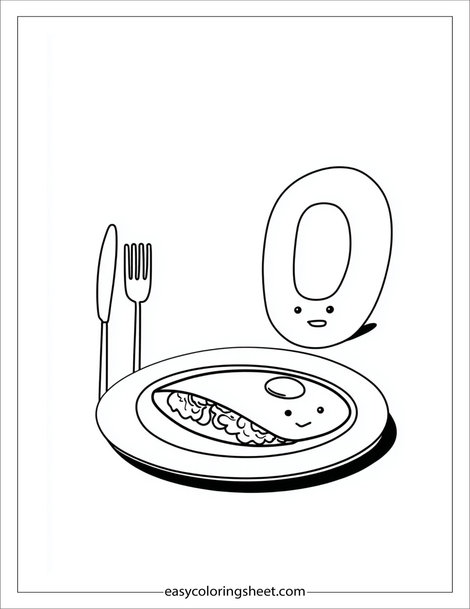 alphabet O omelet breakfast coloring page