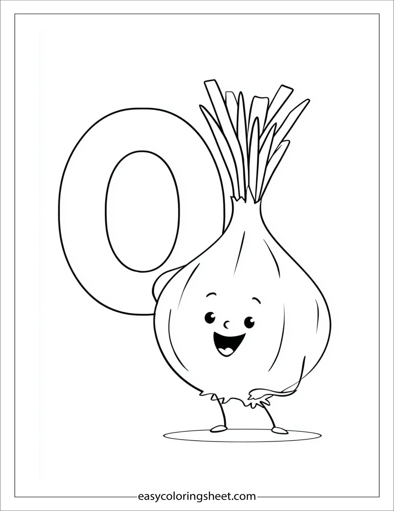 alphabet O onion smile coloring page