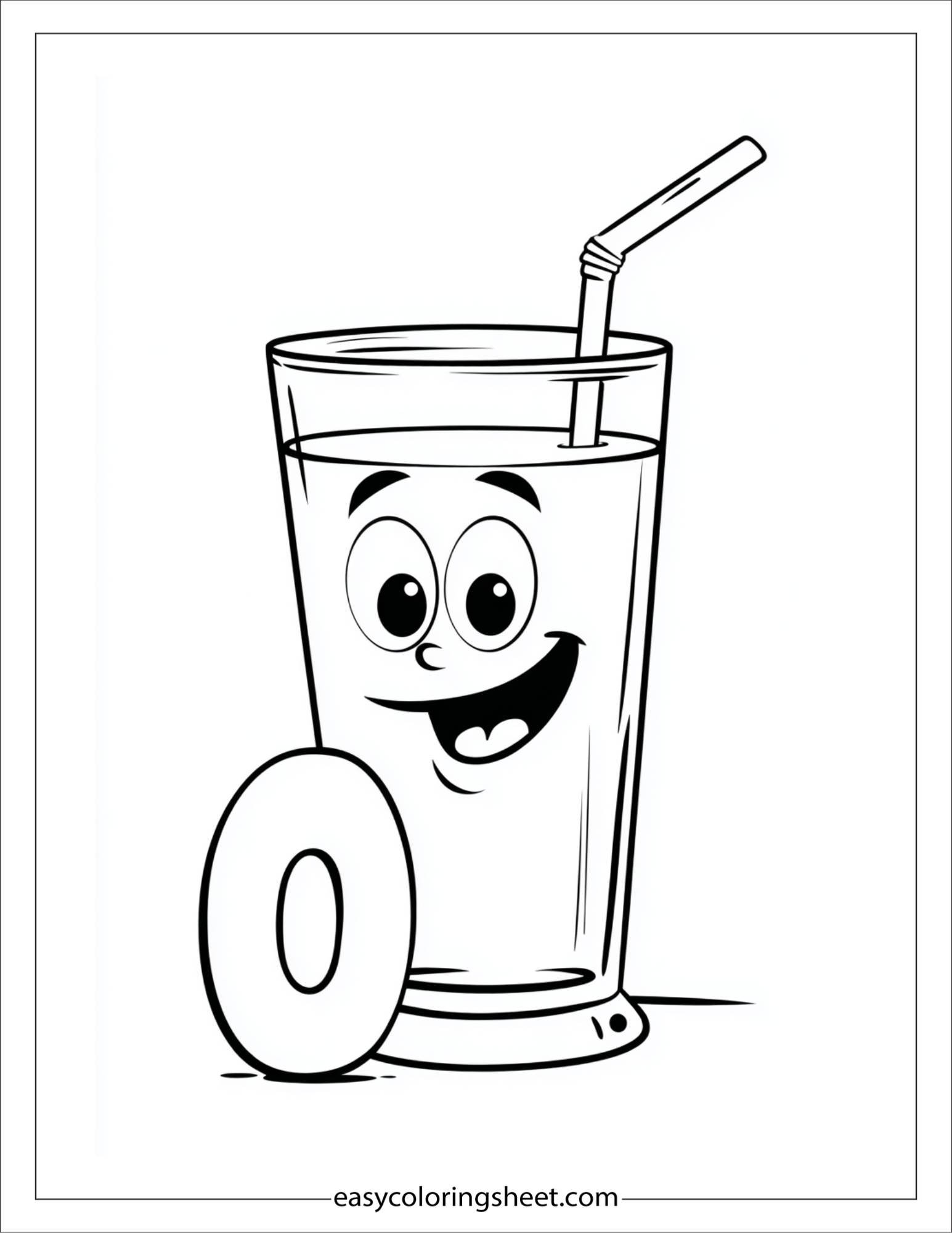 alphabet O orange juice straw coloring page