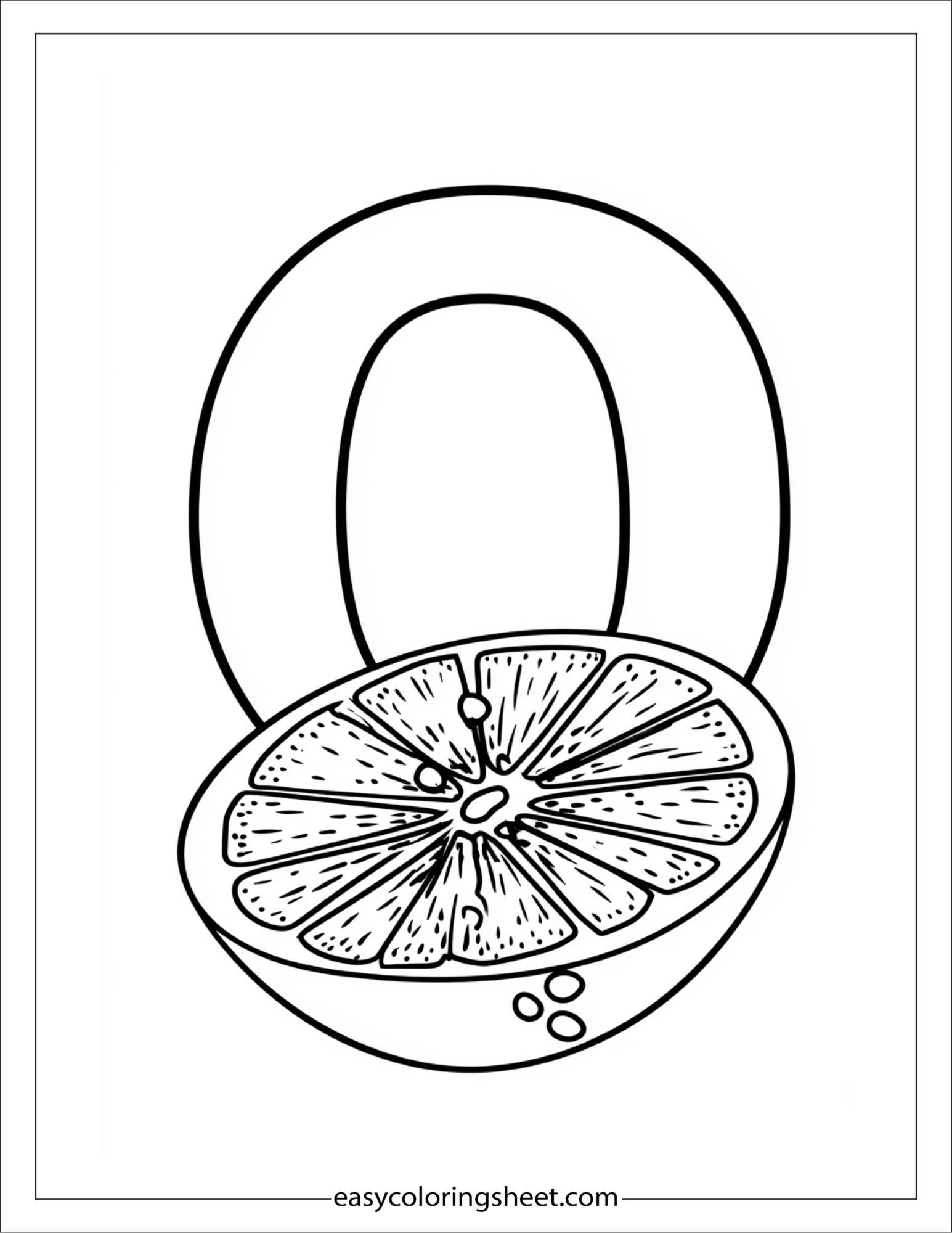 alphabet O orange slice coloring page