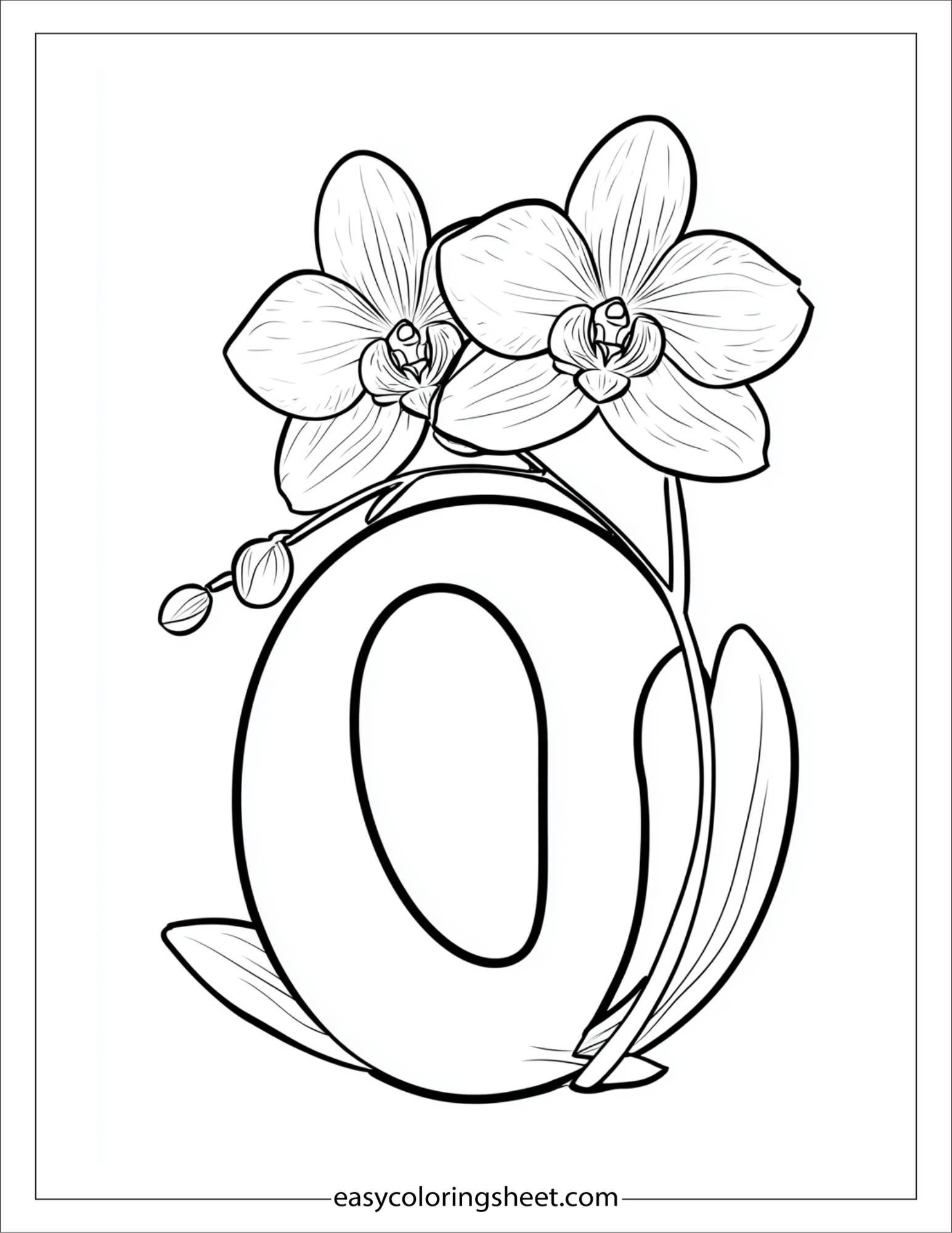 alphabet O orchid flower coloring page