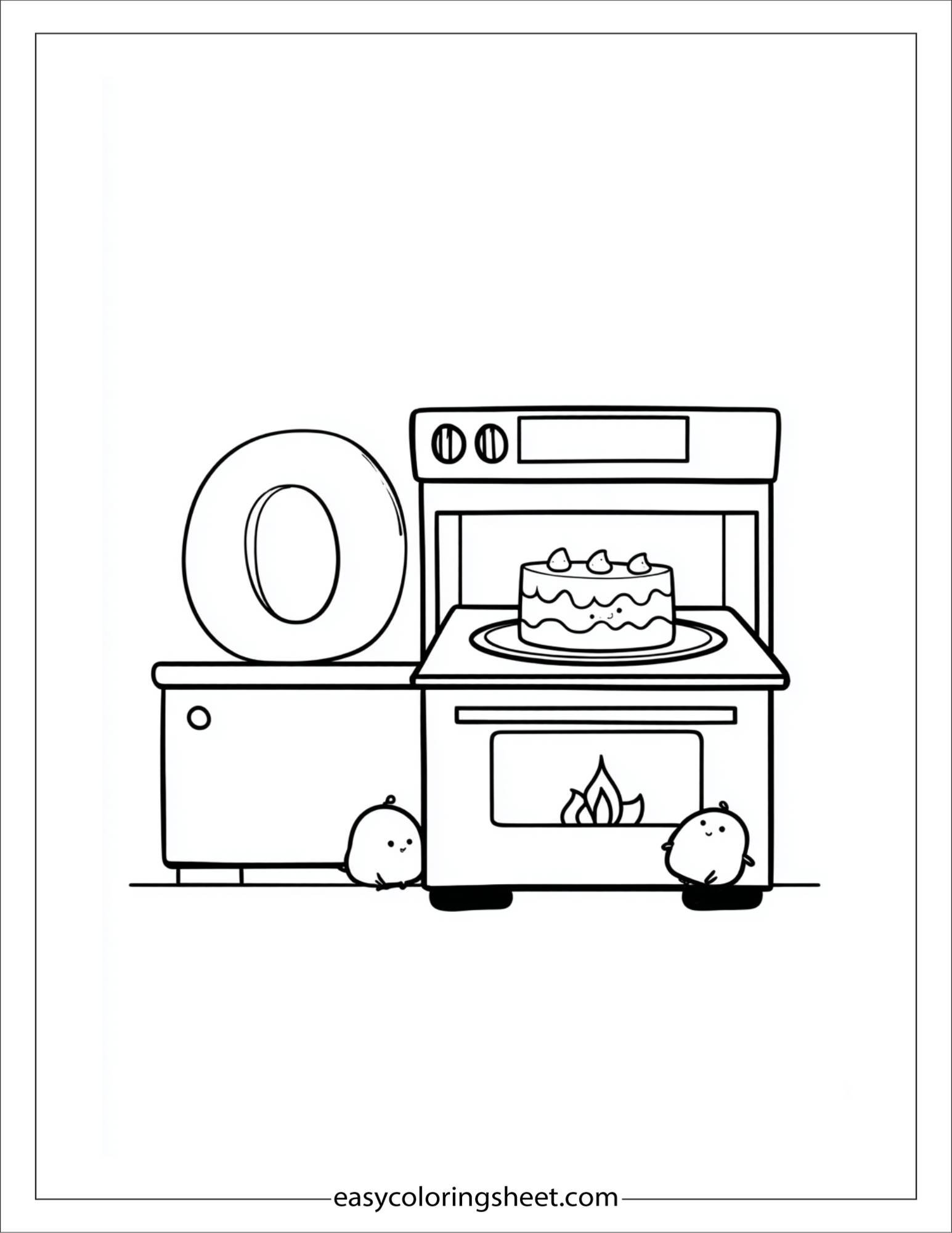 alphabet O oven cake coloring page