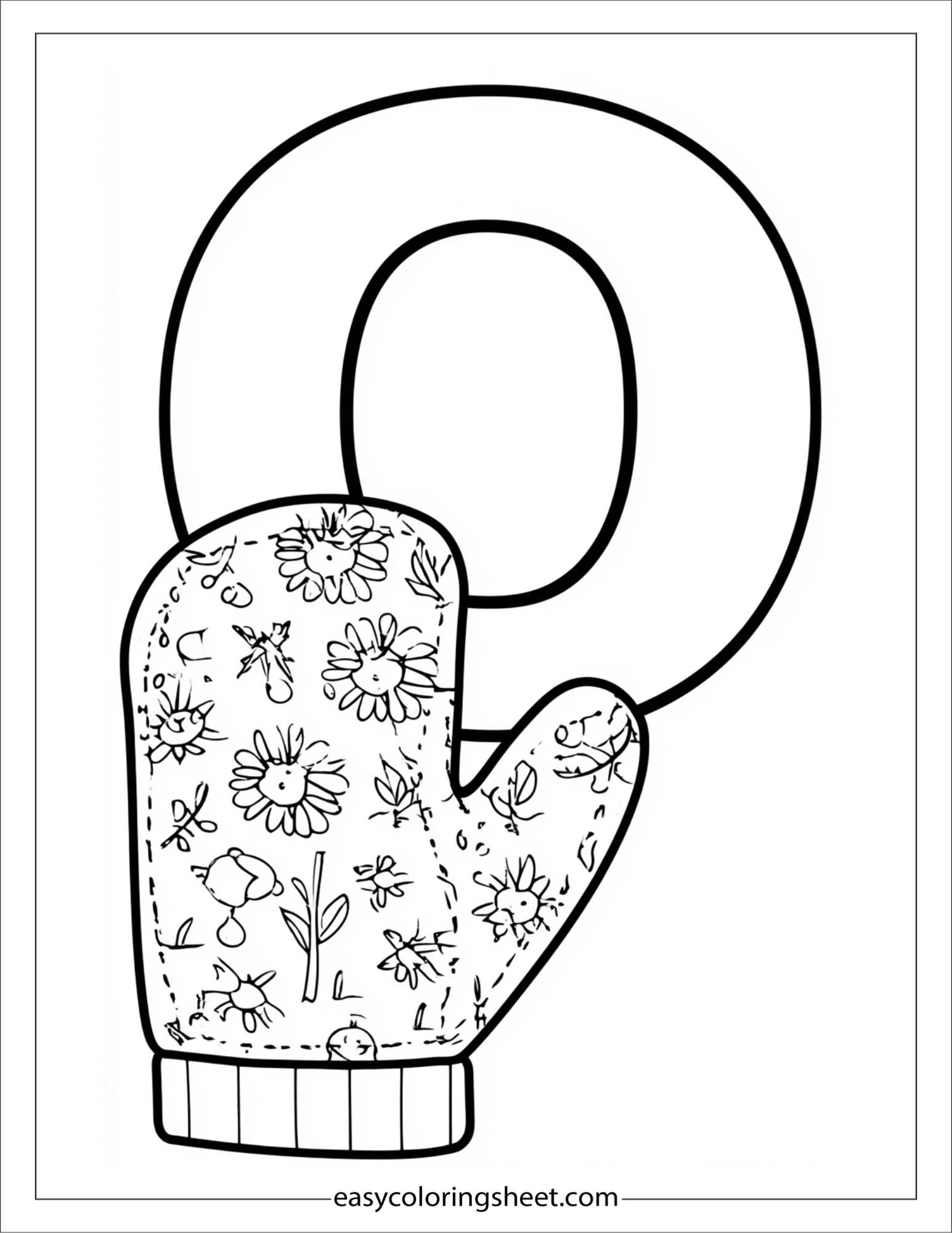 alphabet O oven mitt coloring page