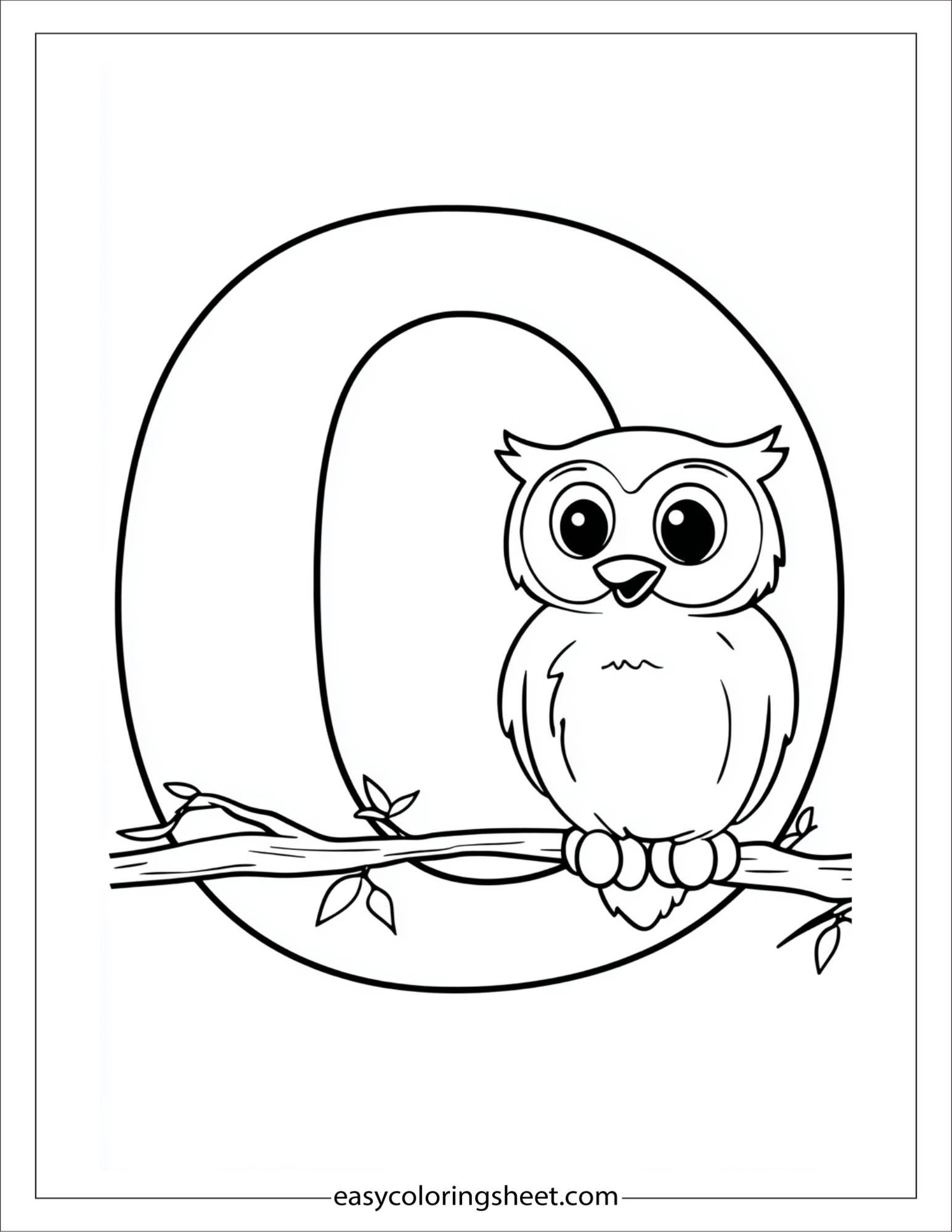 alphabet O owl coloring page