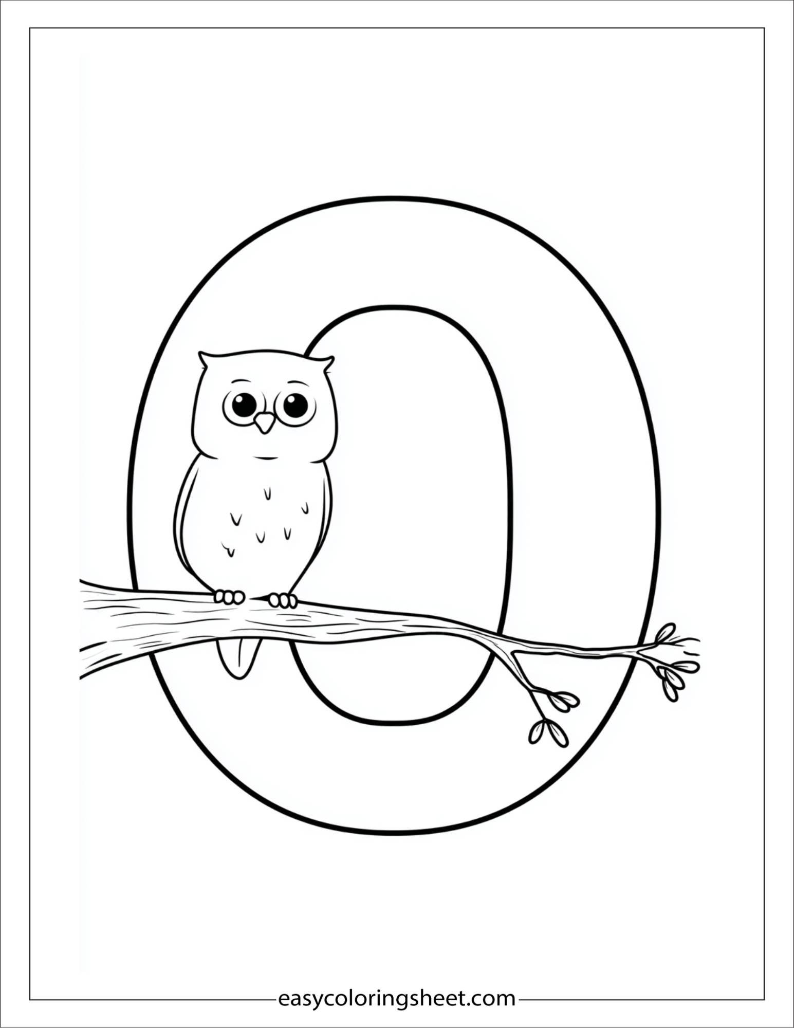 alphabet O owl tree coloring page