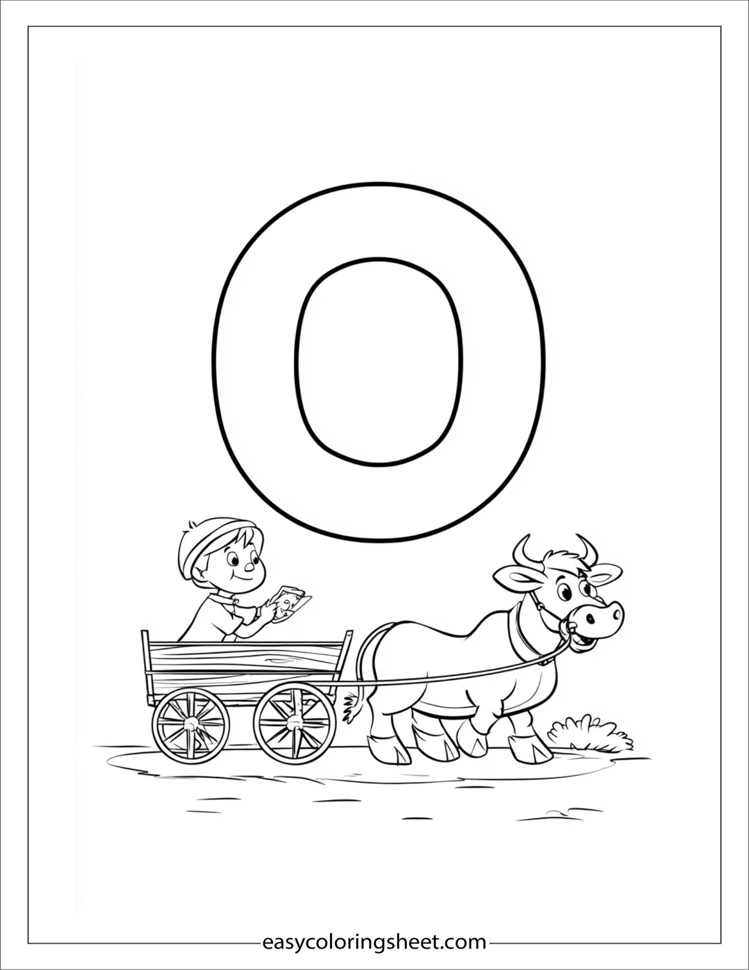 alphabet O ox cart coloring page