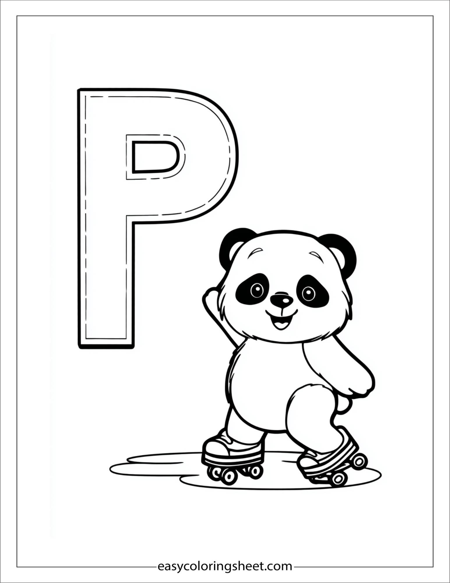 alphabet P panda roller coloring page