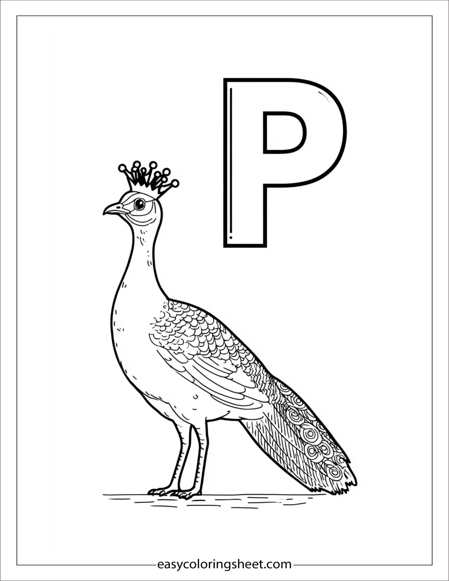 alphabet P peacock crown coloring page