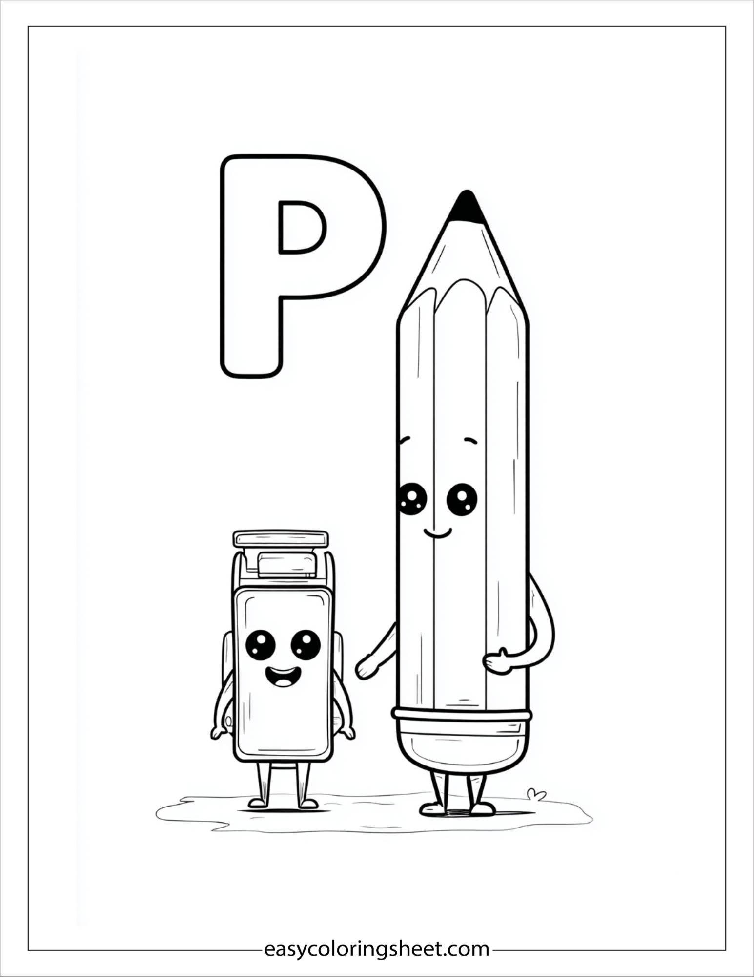alphabet P pencil sharpener coloring page