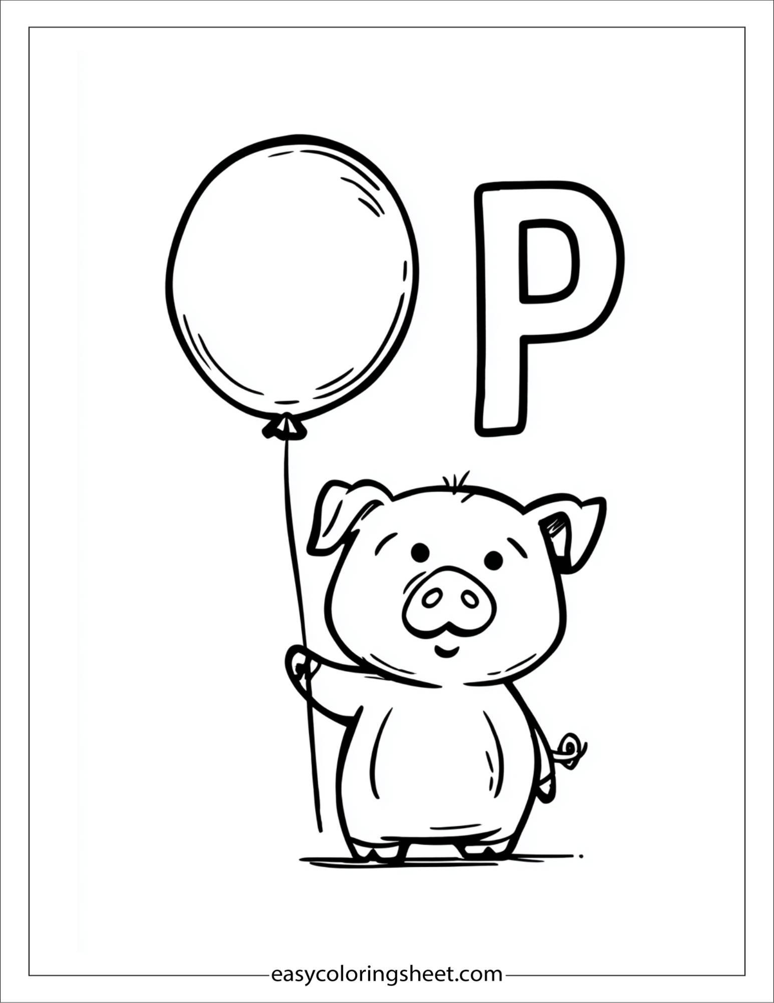 alphabet P pig balloon coloring page