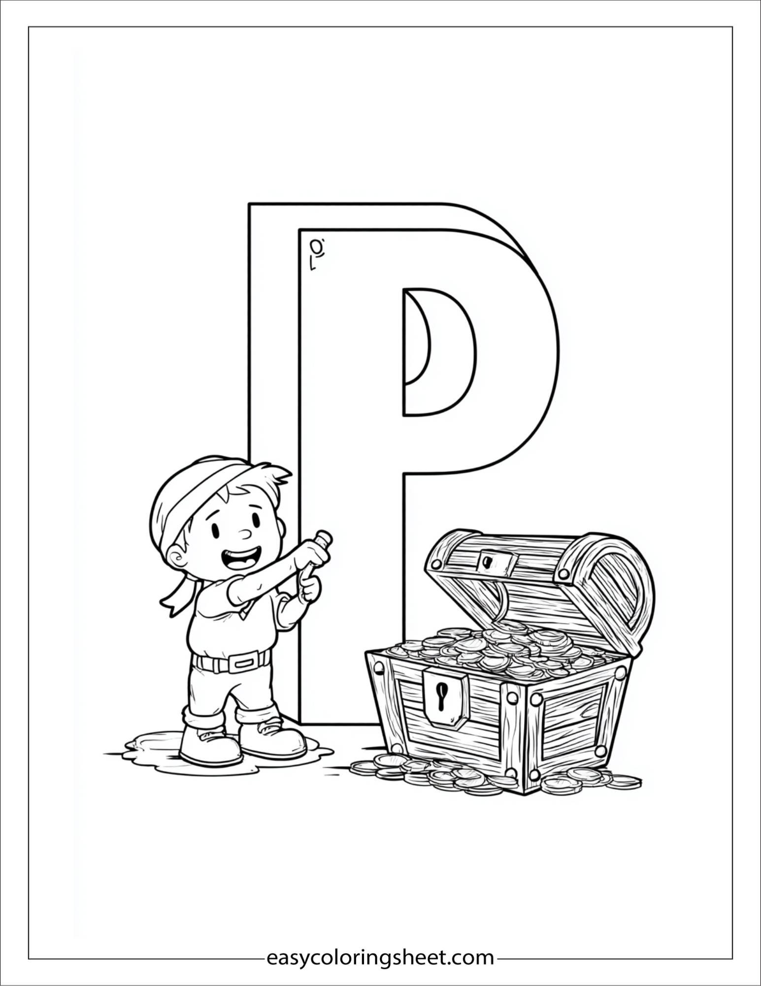 alphabet P pirate chest coloring page
