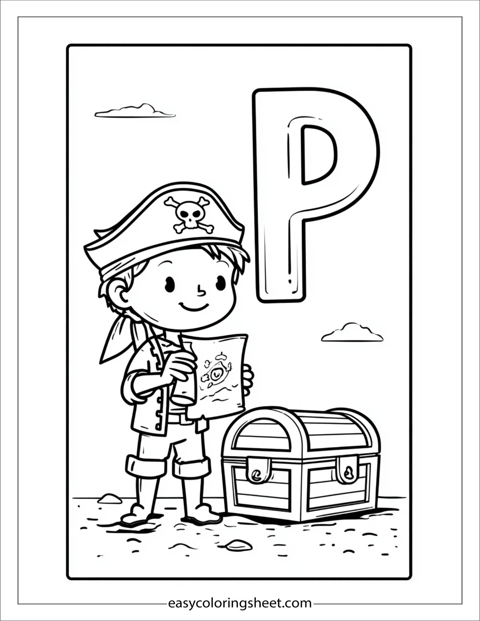 alphabet P pirate map coloring page