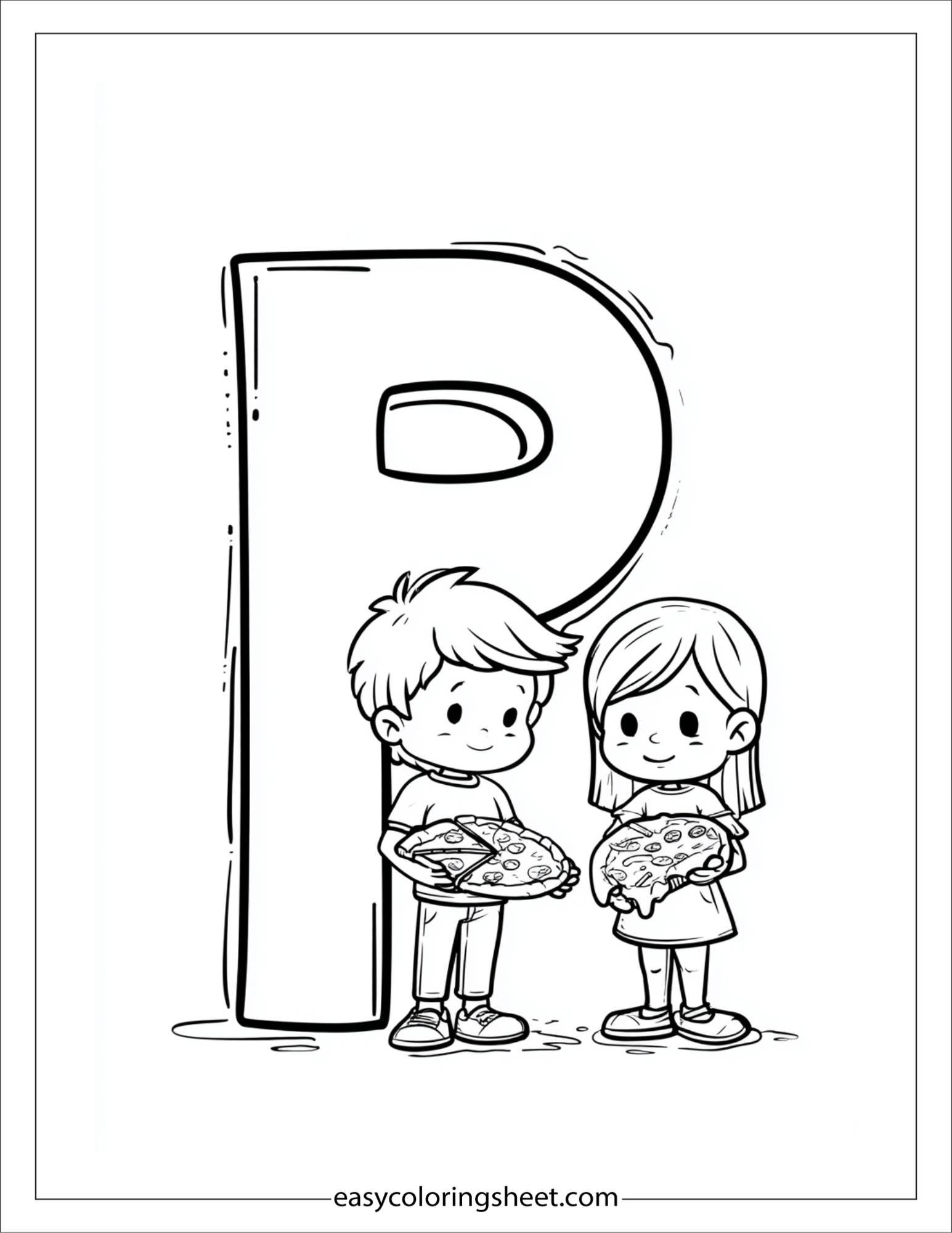alphabet P pizza party coloring page