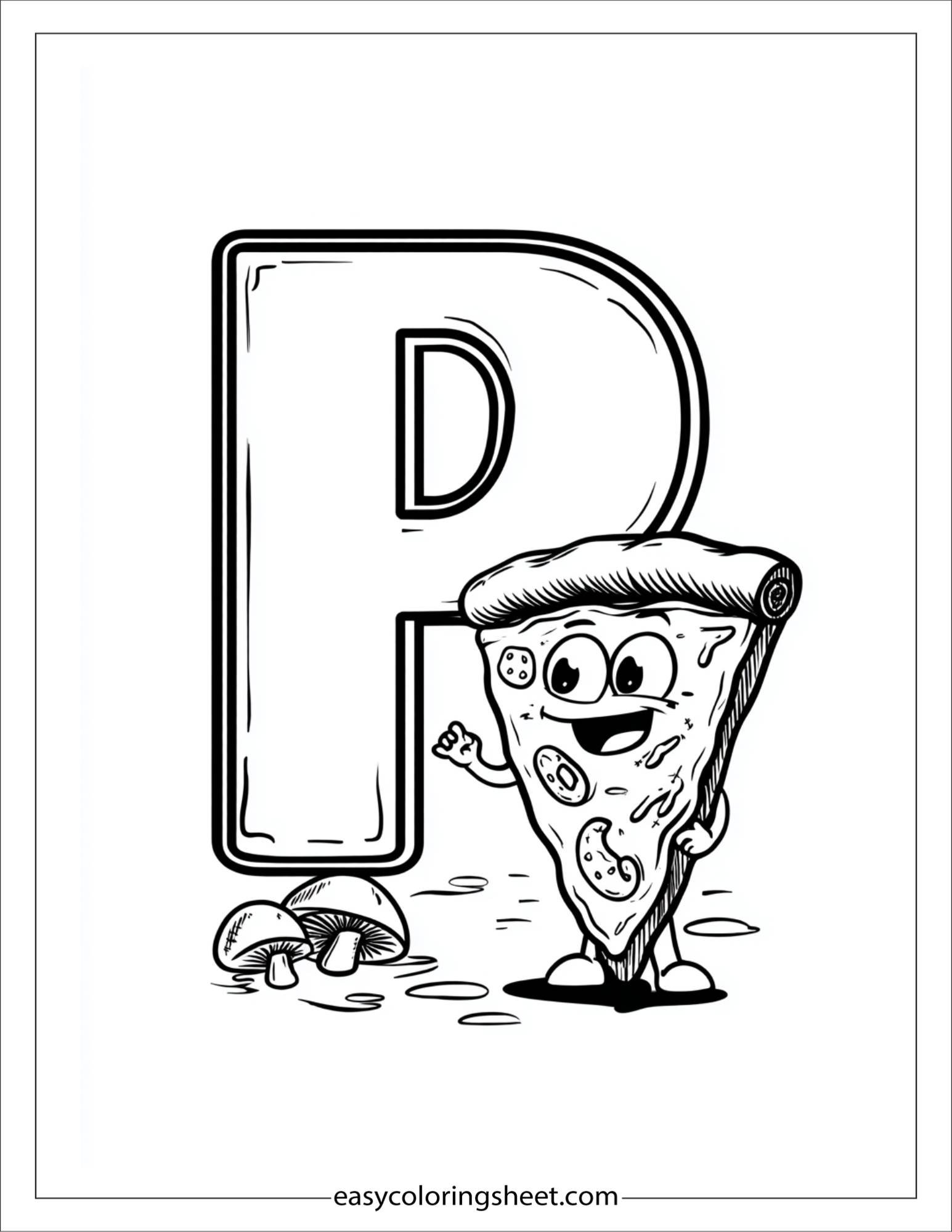 alphabet P pizza toppings coloring page
