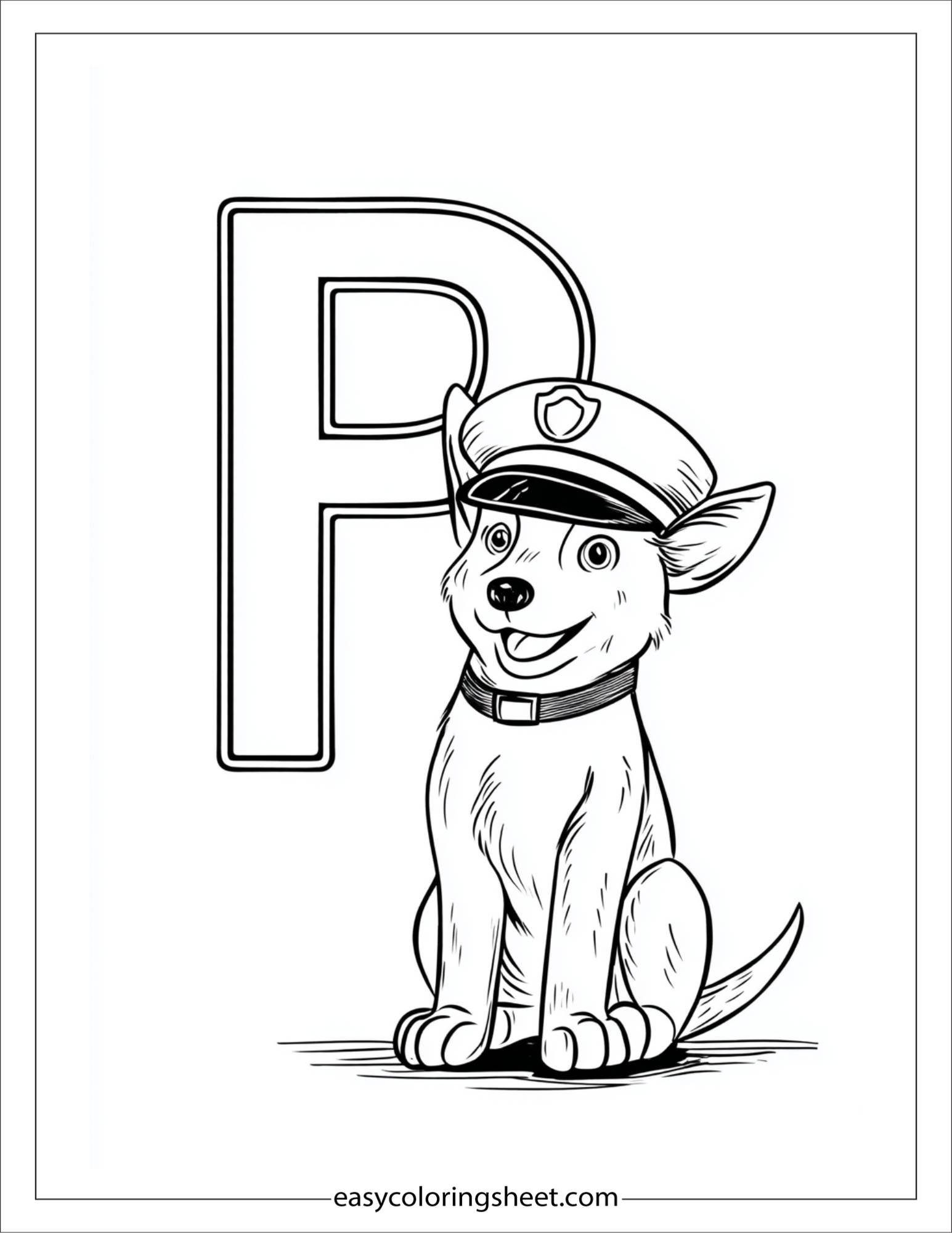 alphabet P police dog coloring page