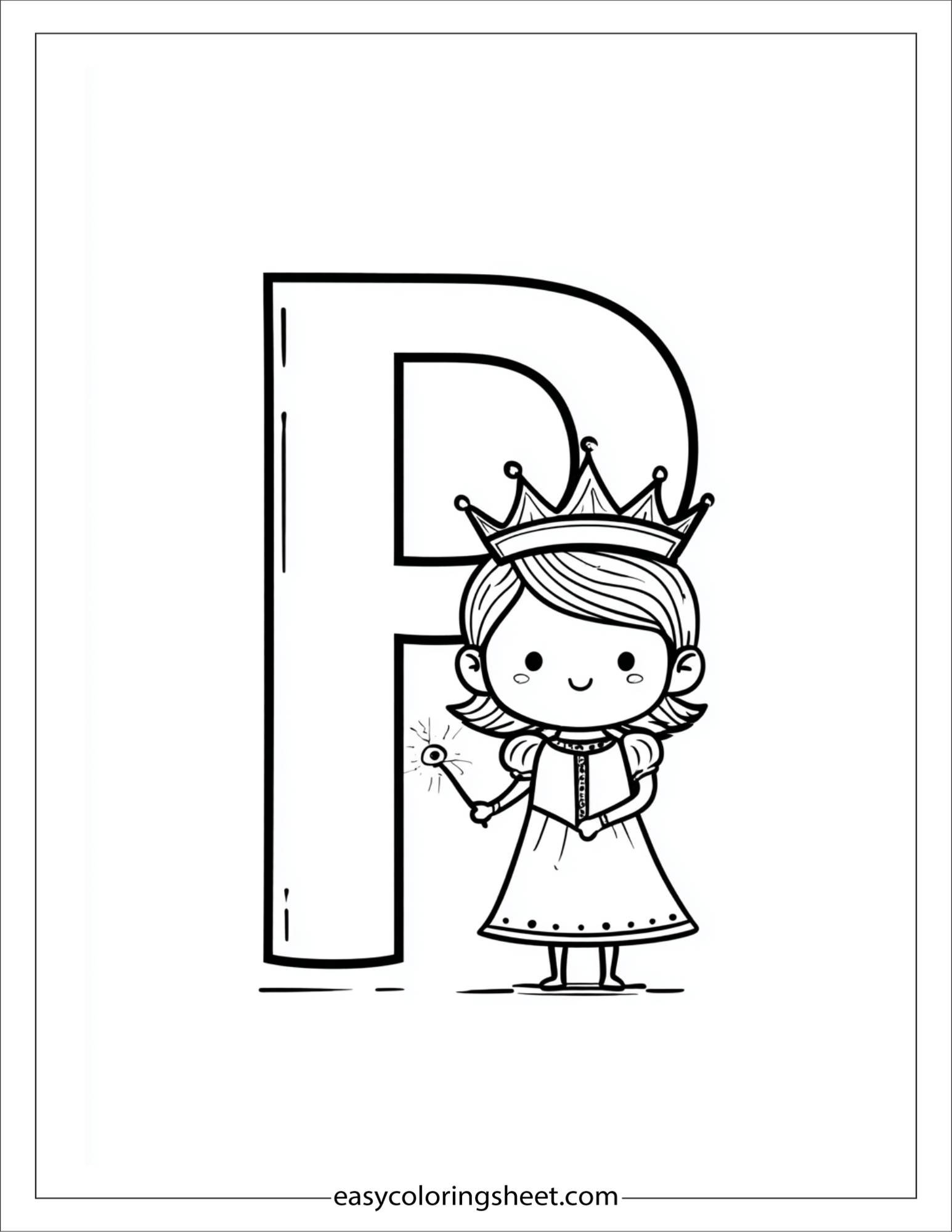 alphabet P princess crown coloring page