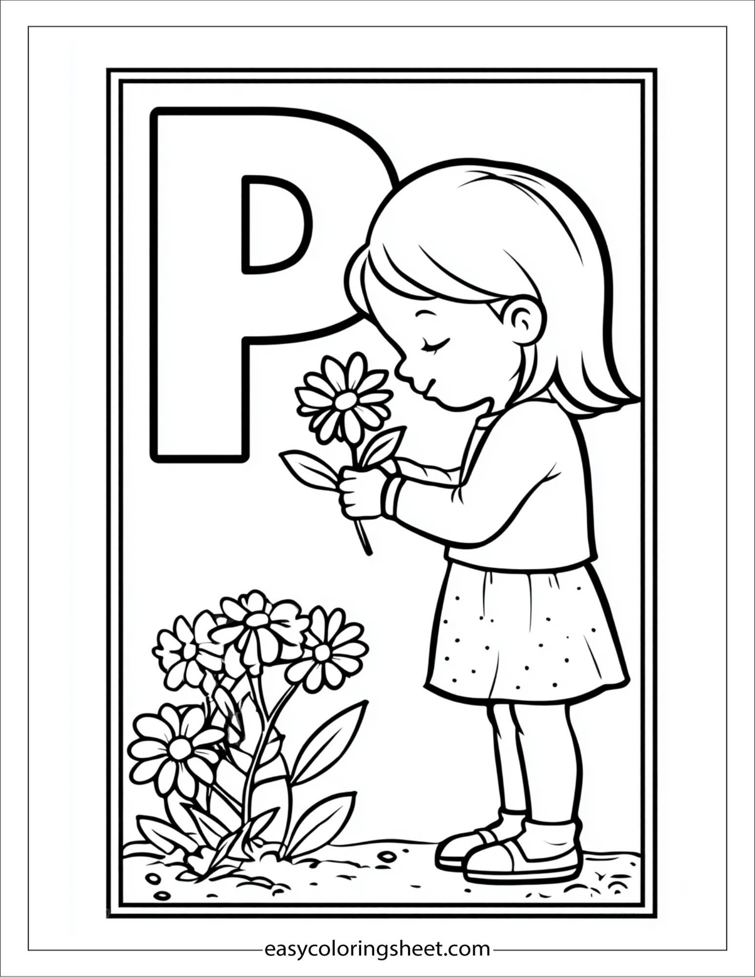 alphabet P princess garden coloring page