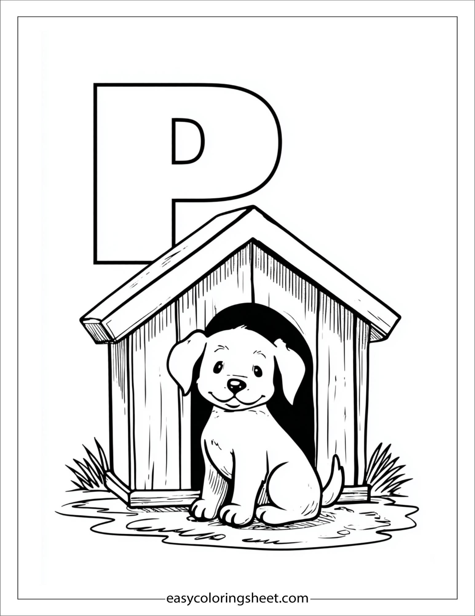 alphabet P puppy house coloring page