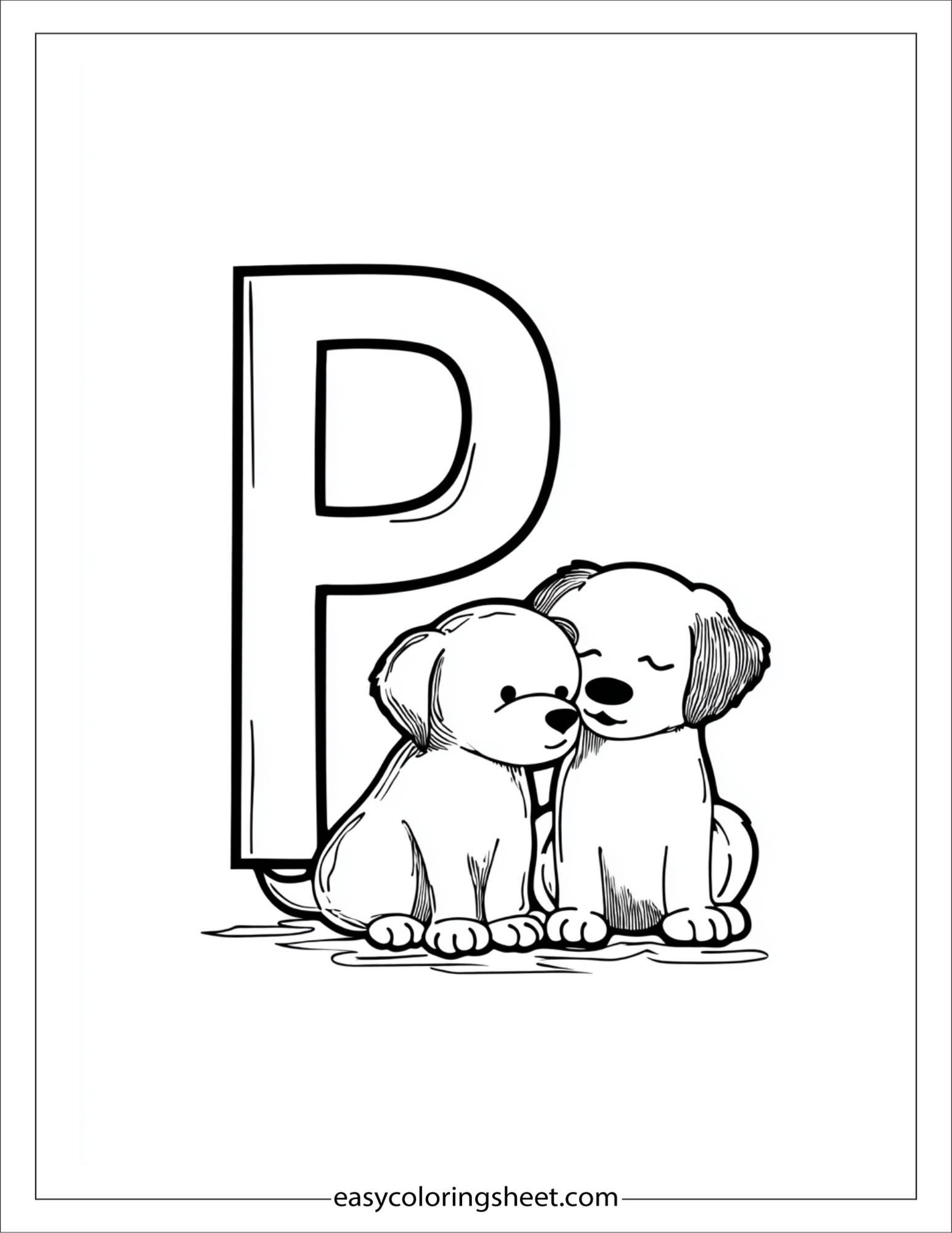 alphabet P puppy love coloring page