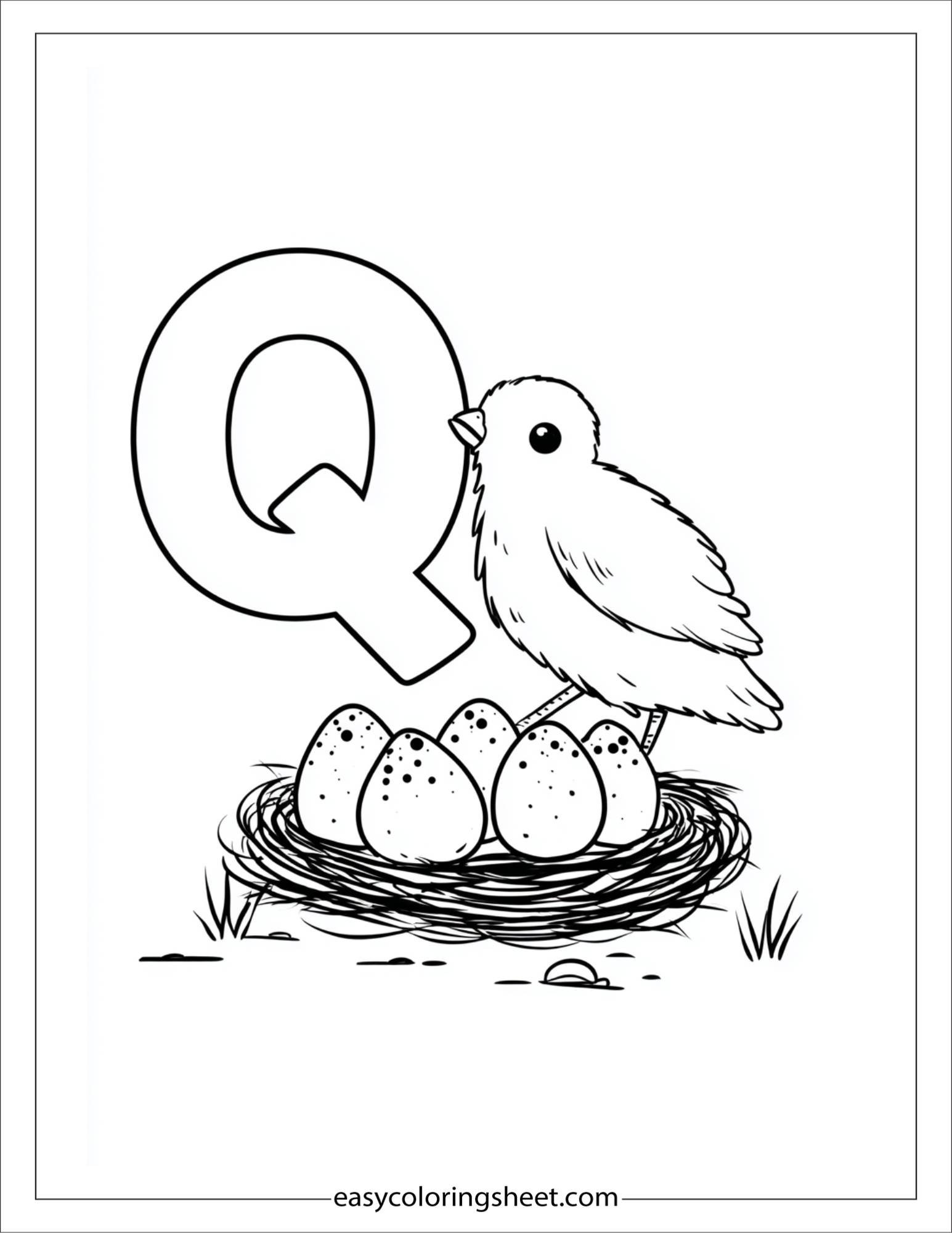 alphabet Q quail eggs coloring page