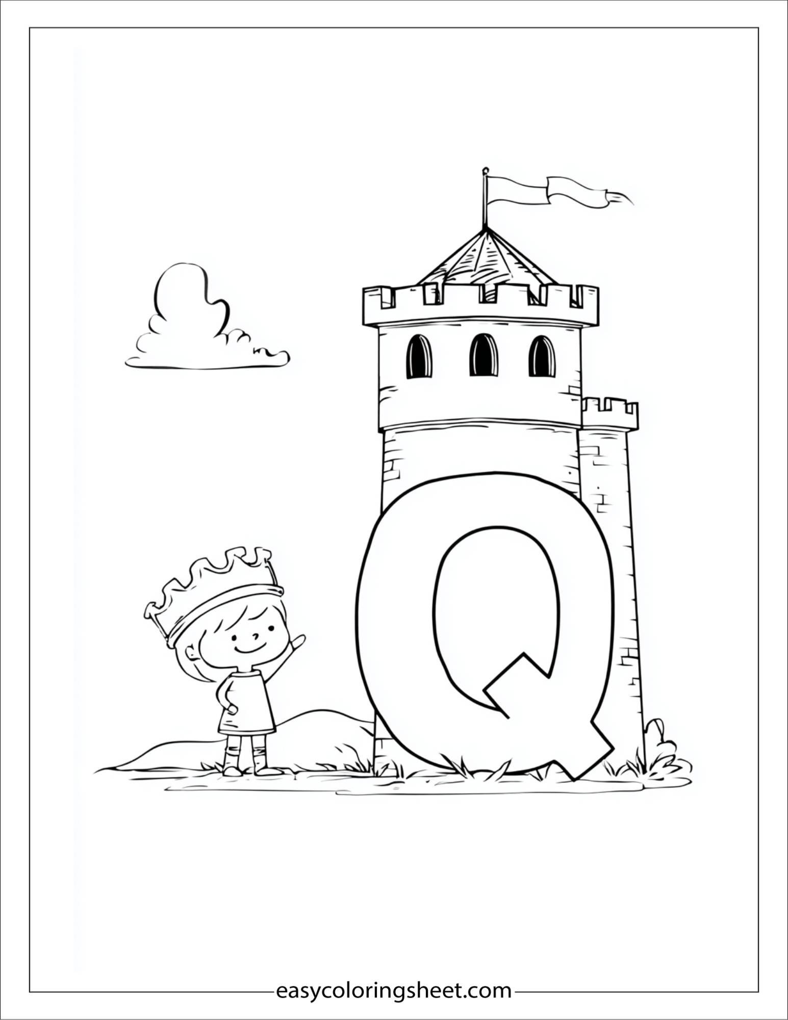 alphabet Q queen castle coloring page