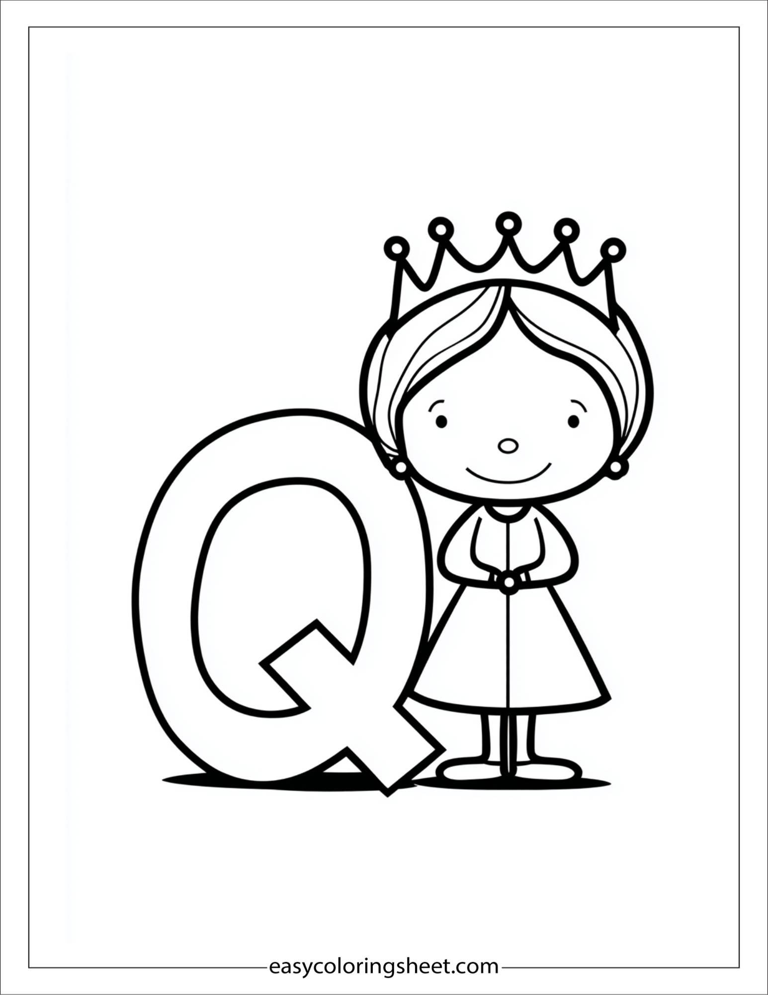 alphabet Q queen coloring page