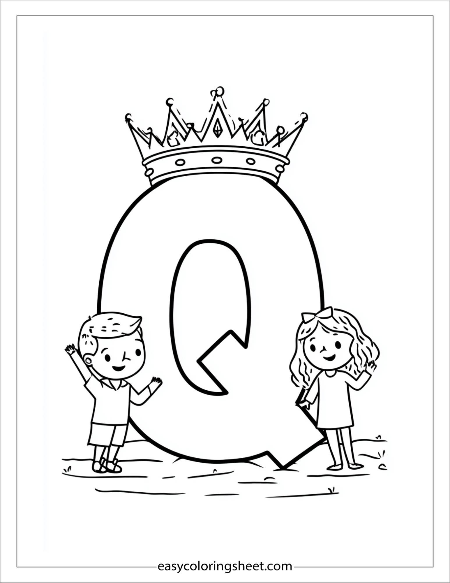 alphabet Q queen crown coloring page