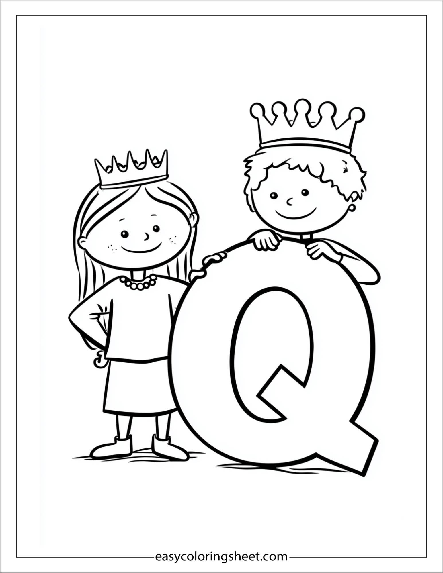 alphabet Q queen jewels coloring page