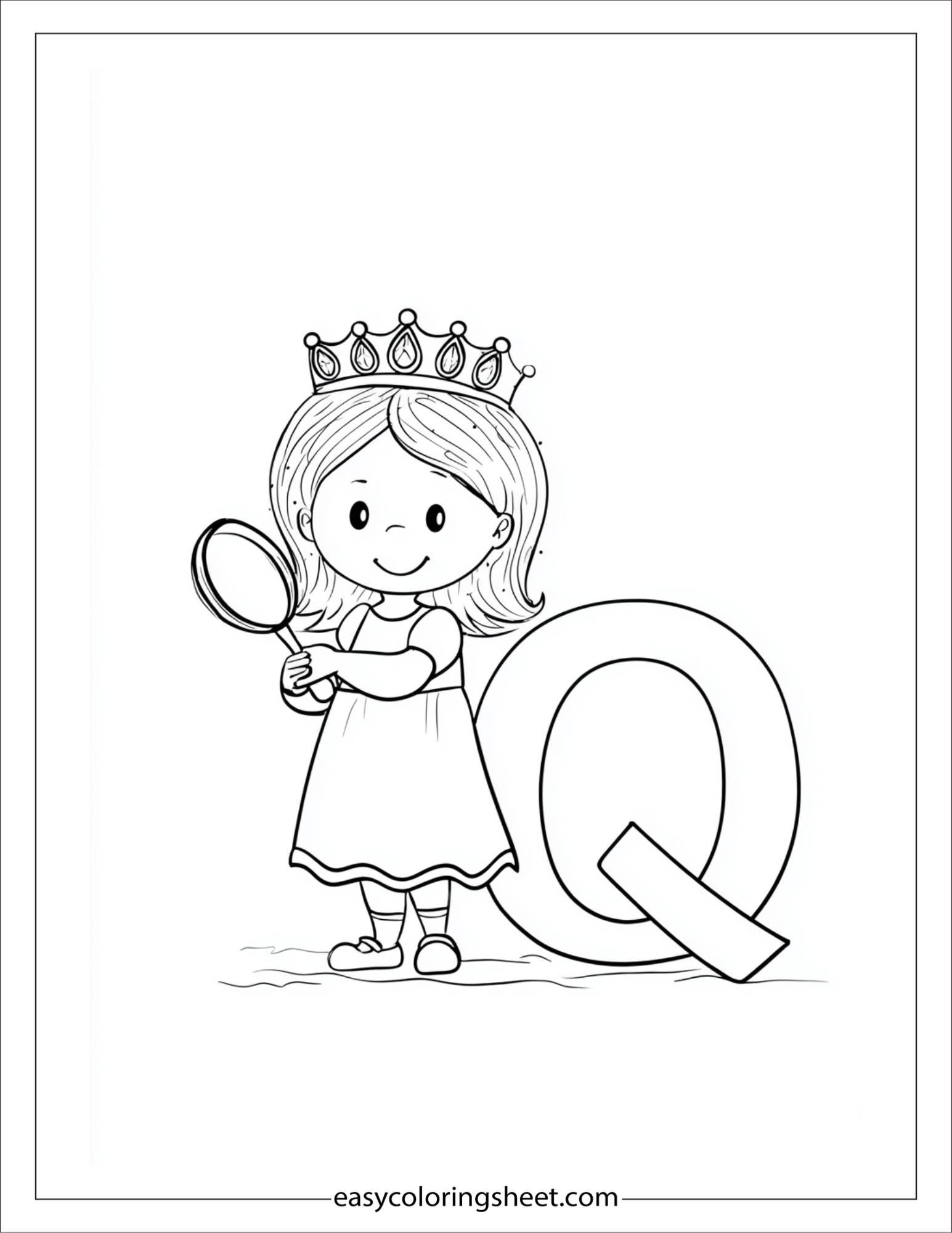 alphabet Q queen mirror coloring page