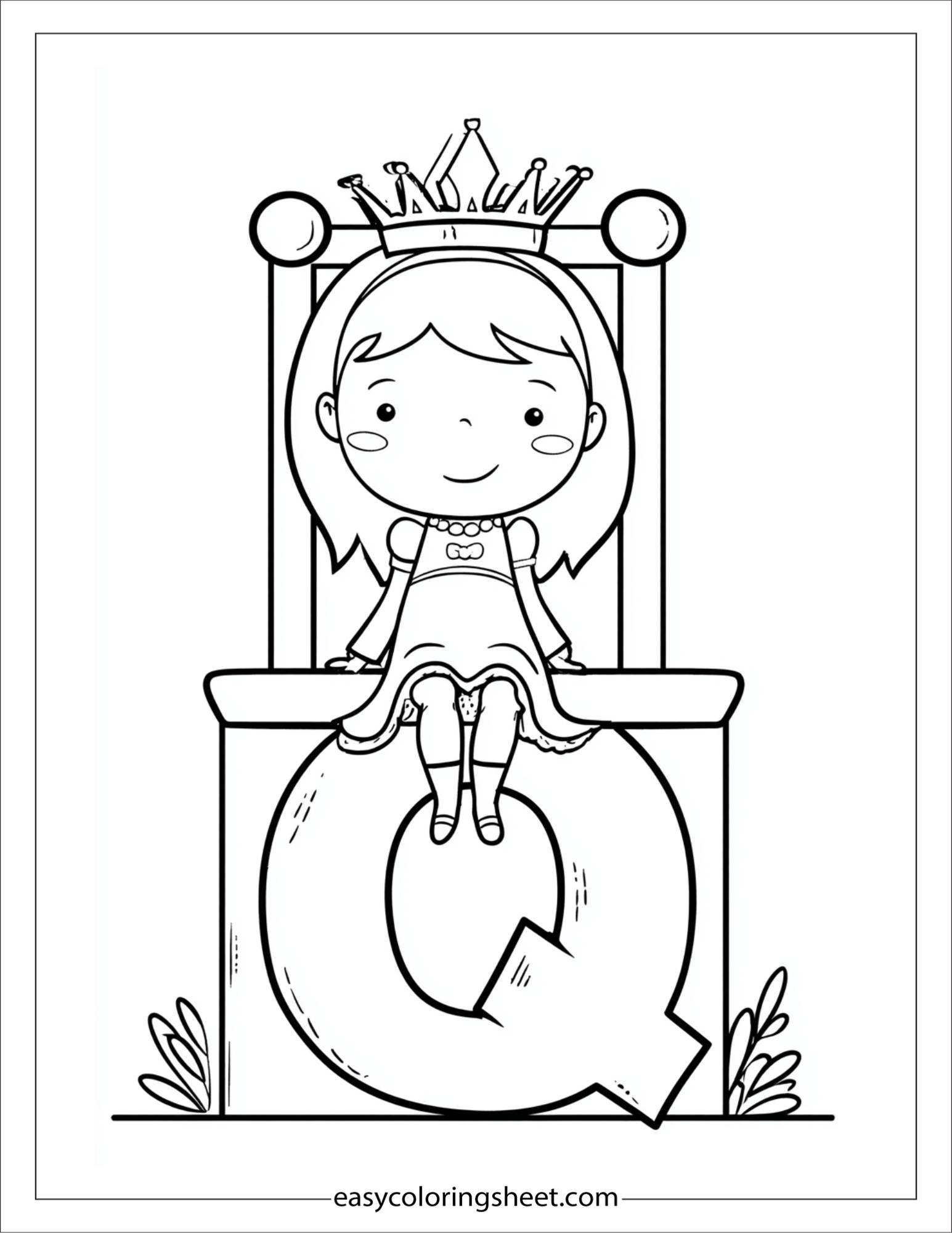 alphabet Q queen throne coloring page