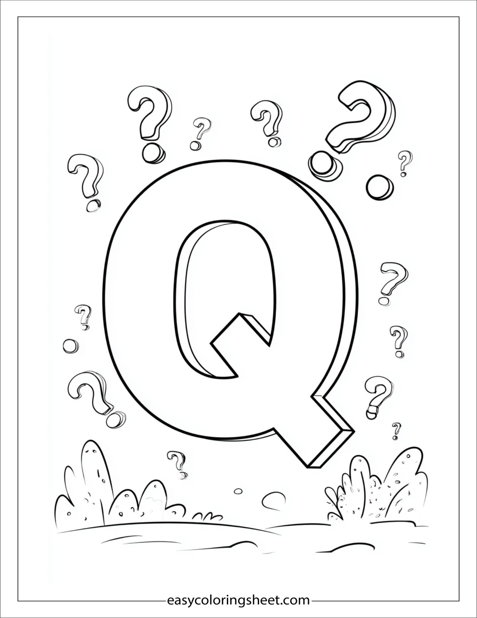 alphabet Q question chalkboard coloring page