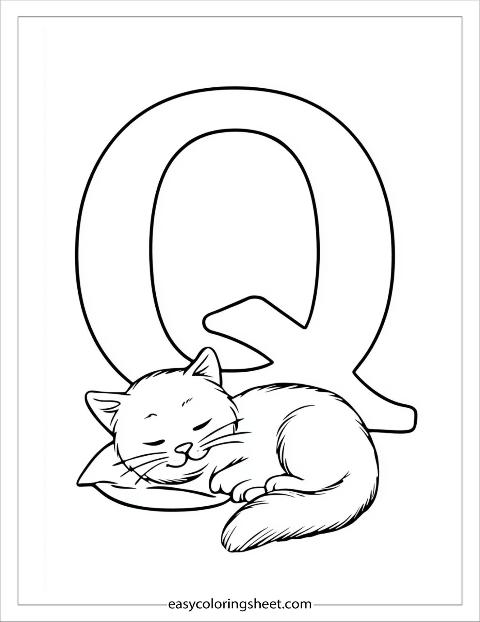 alphabet Q quiet cat coloring page