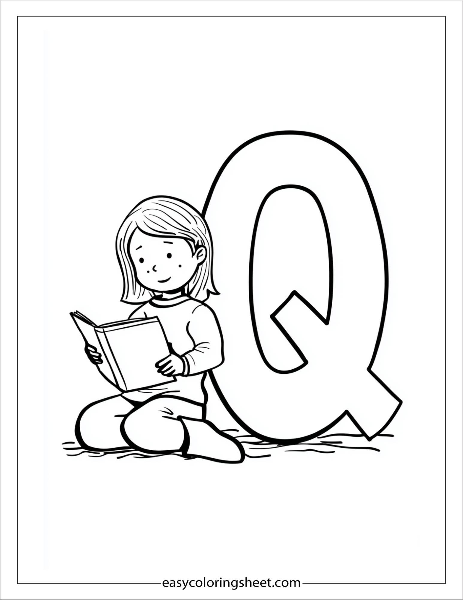 alphabet Q quiet reading coloring page