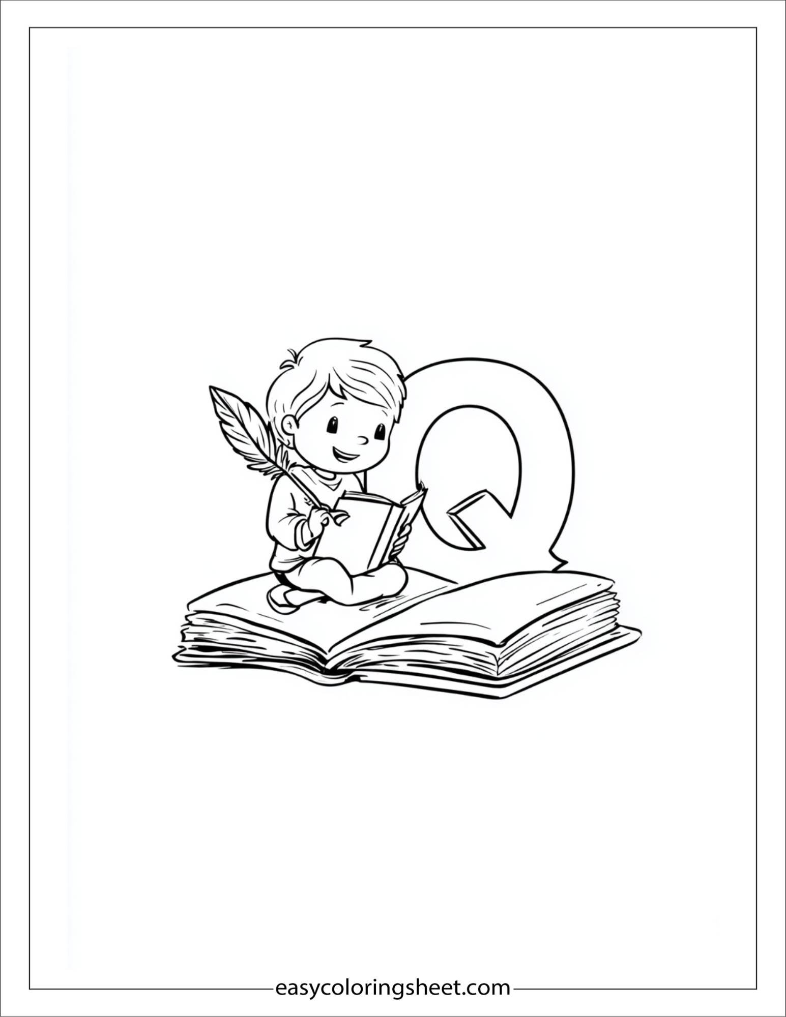 alphabet Q quill book coloring page