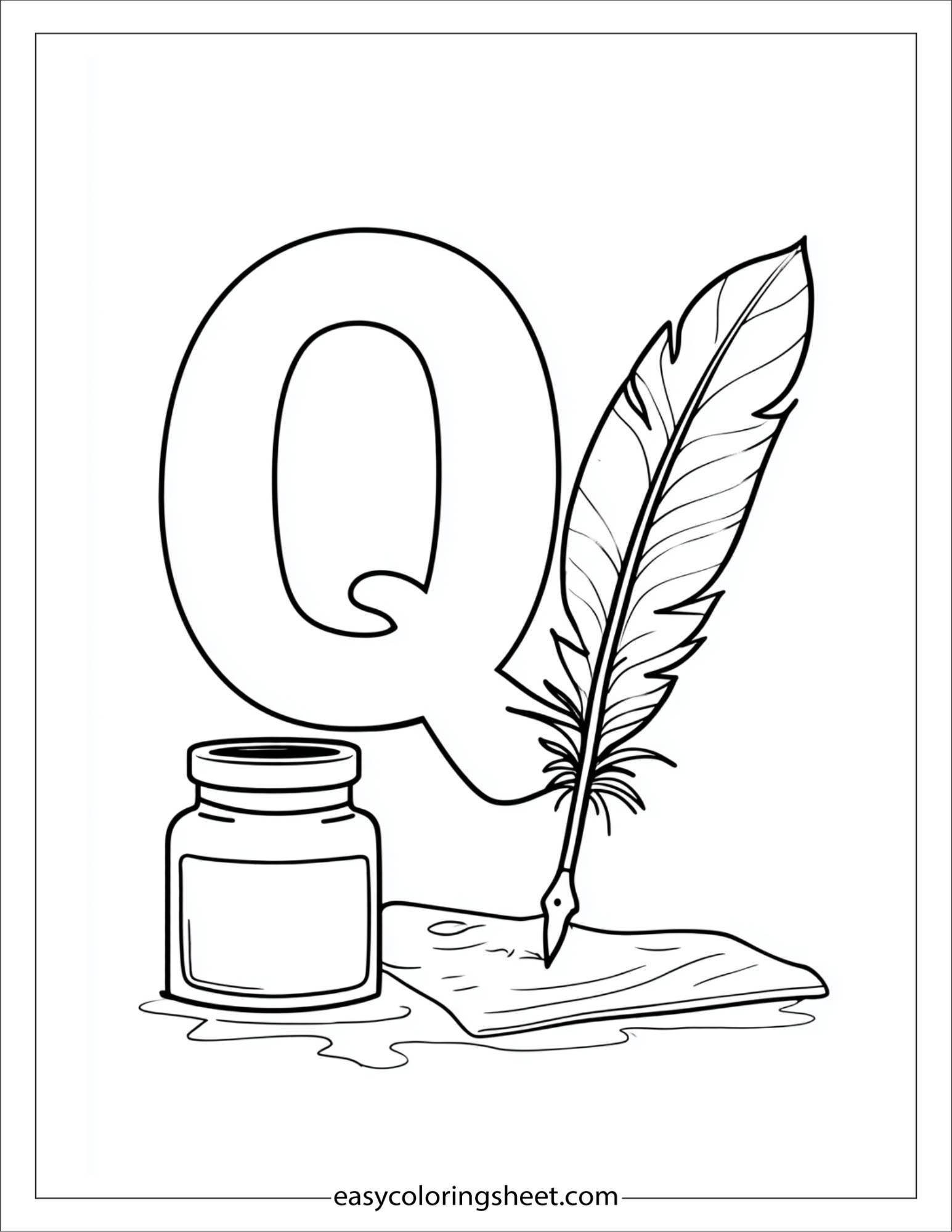 alphabet Q quill coloring page