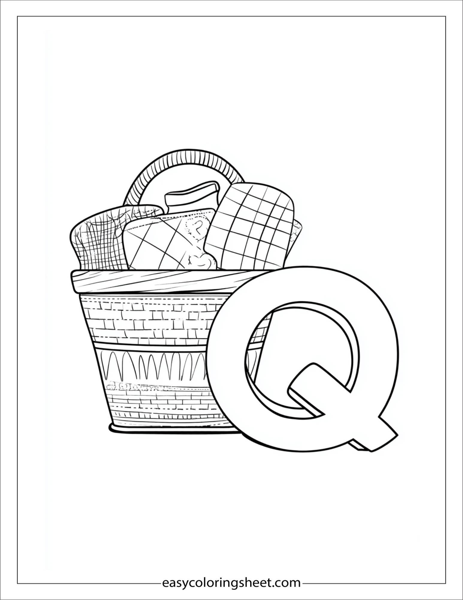 alphabet Q quilt basket coloring page