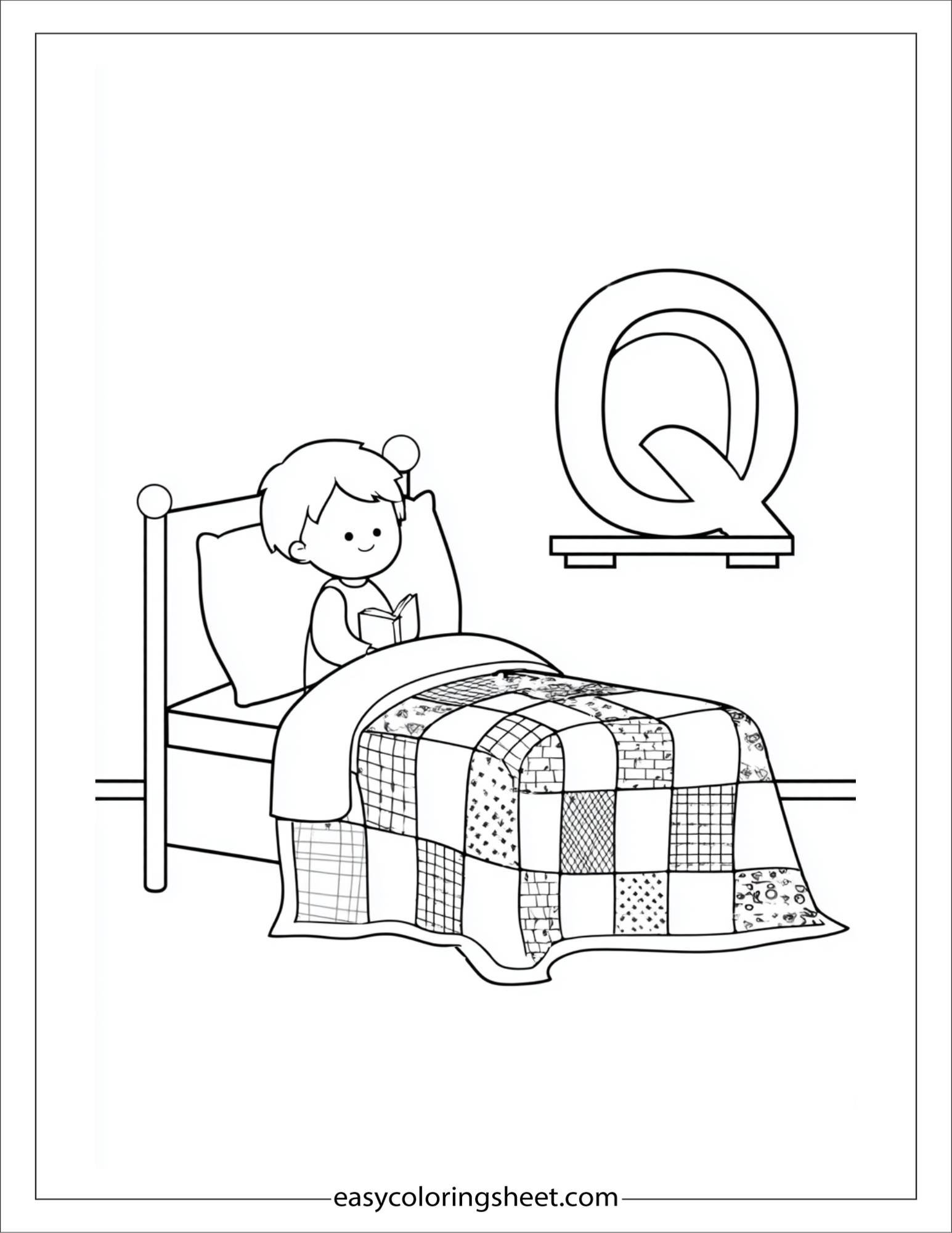 alphabet Q quilt bed coloring page
