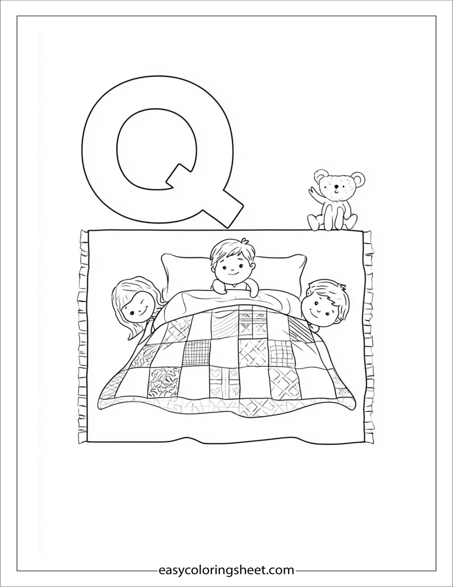 alphabet Q quilt coloring page
