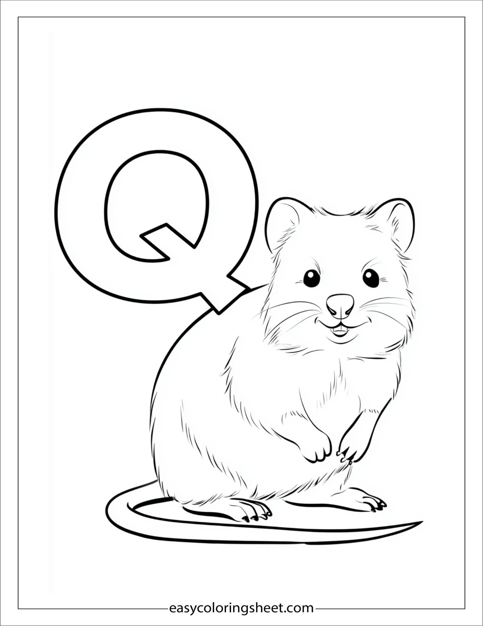 alphabet Q quokka smile coloring page
