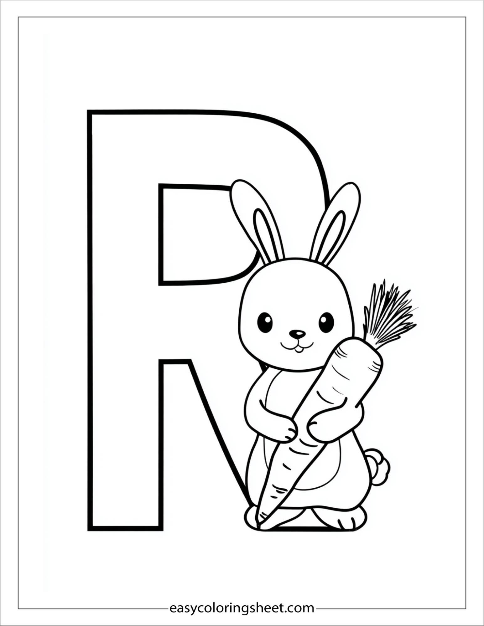 alphabet R rabbit carrot coloring page
