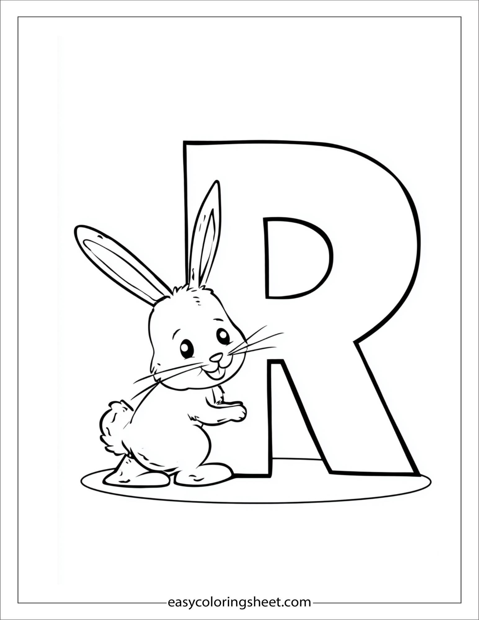 alphabet R rabbit coloring page