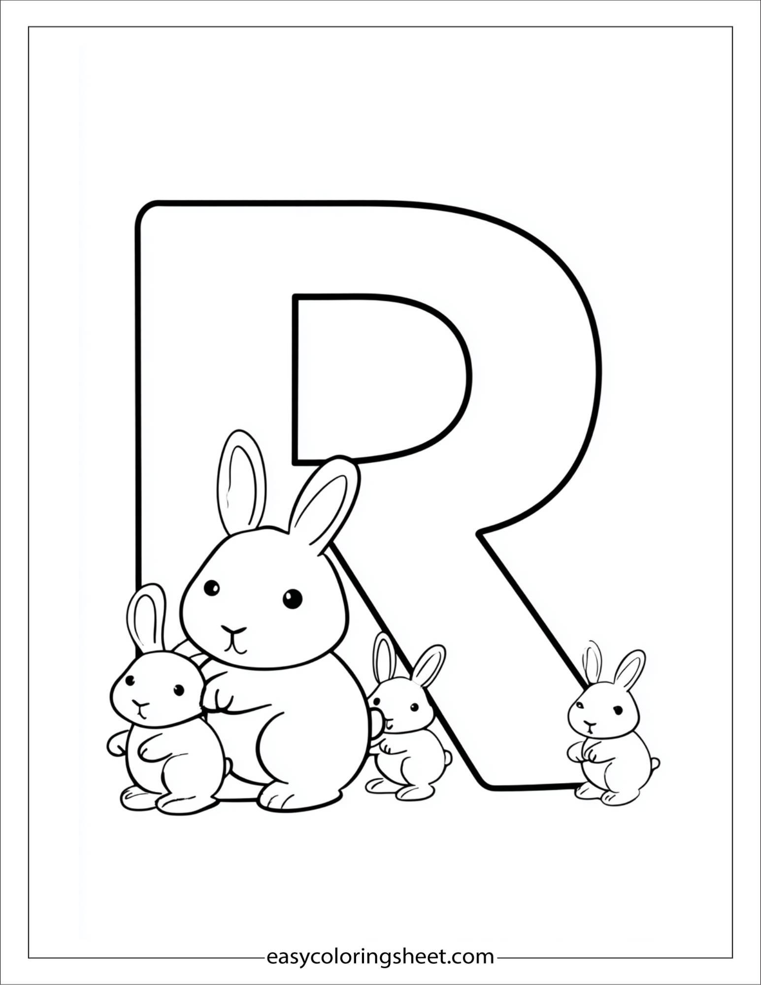 alphabet R rabbit family coloring page