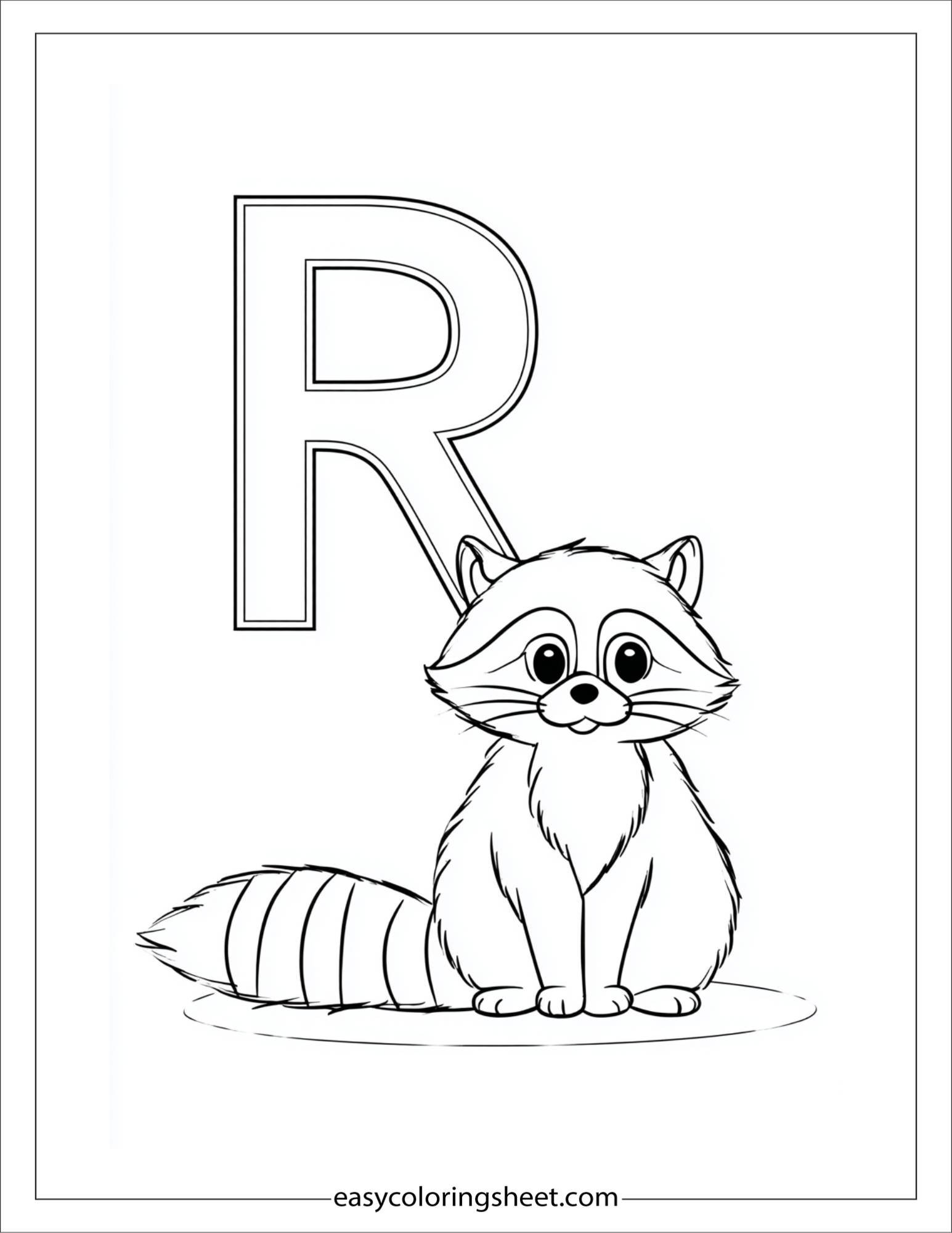 alphabet R raccoon coloring page