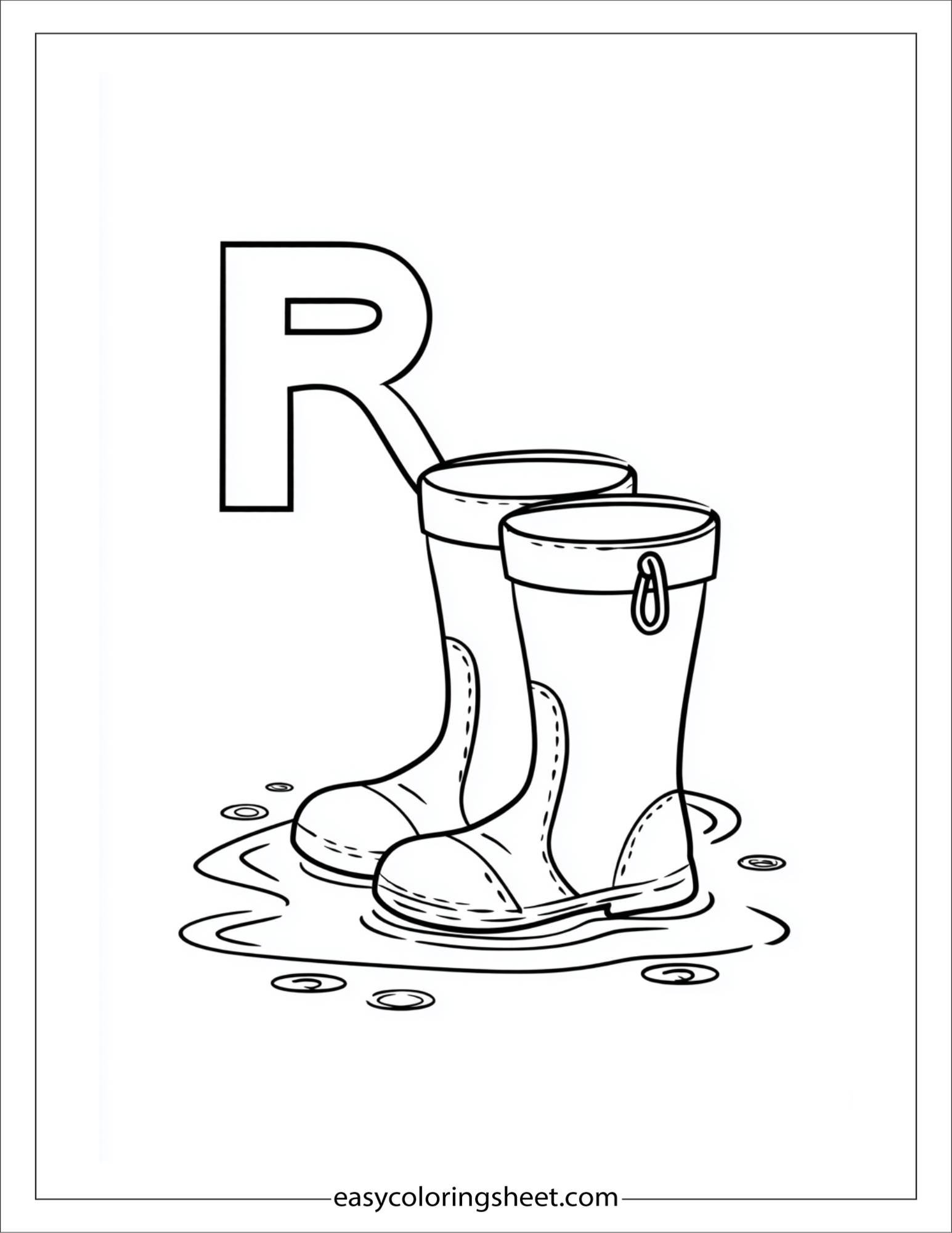 alphabet R rain boots coloring page