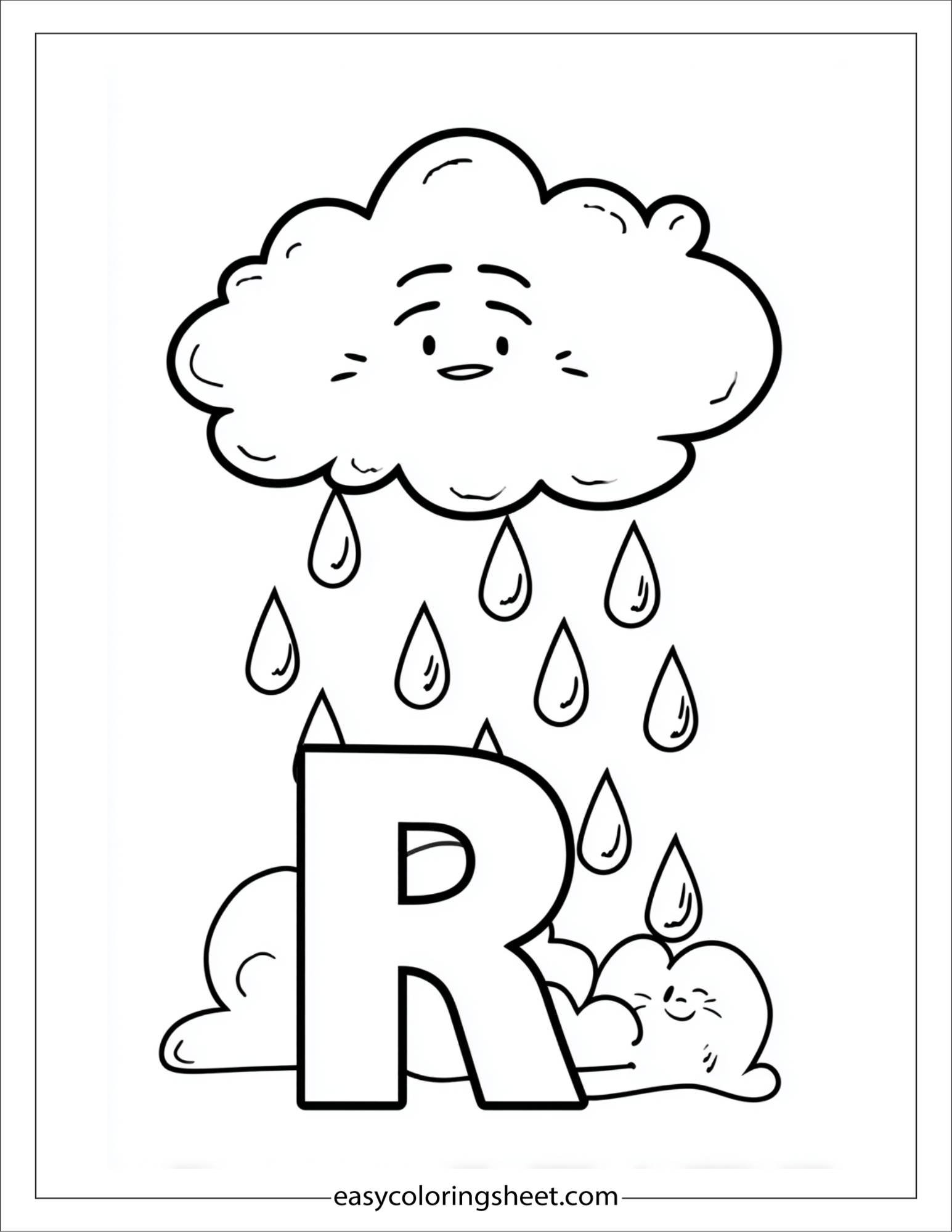 alphabet R rain cloud coloring page