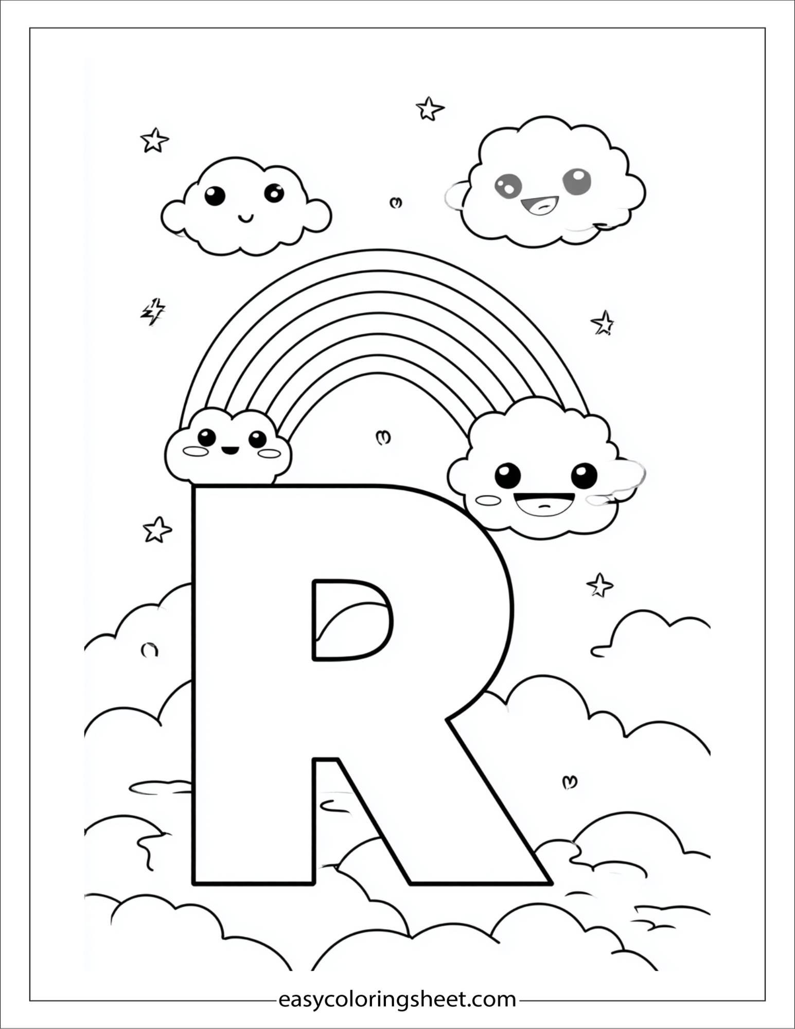 alphabet R rainbow coloring page