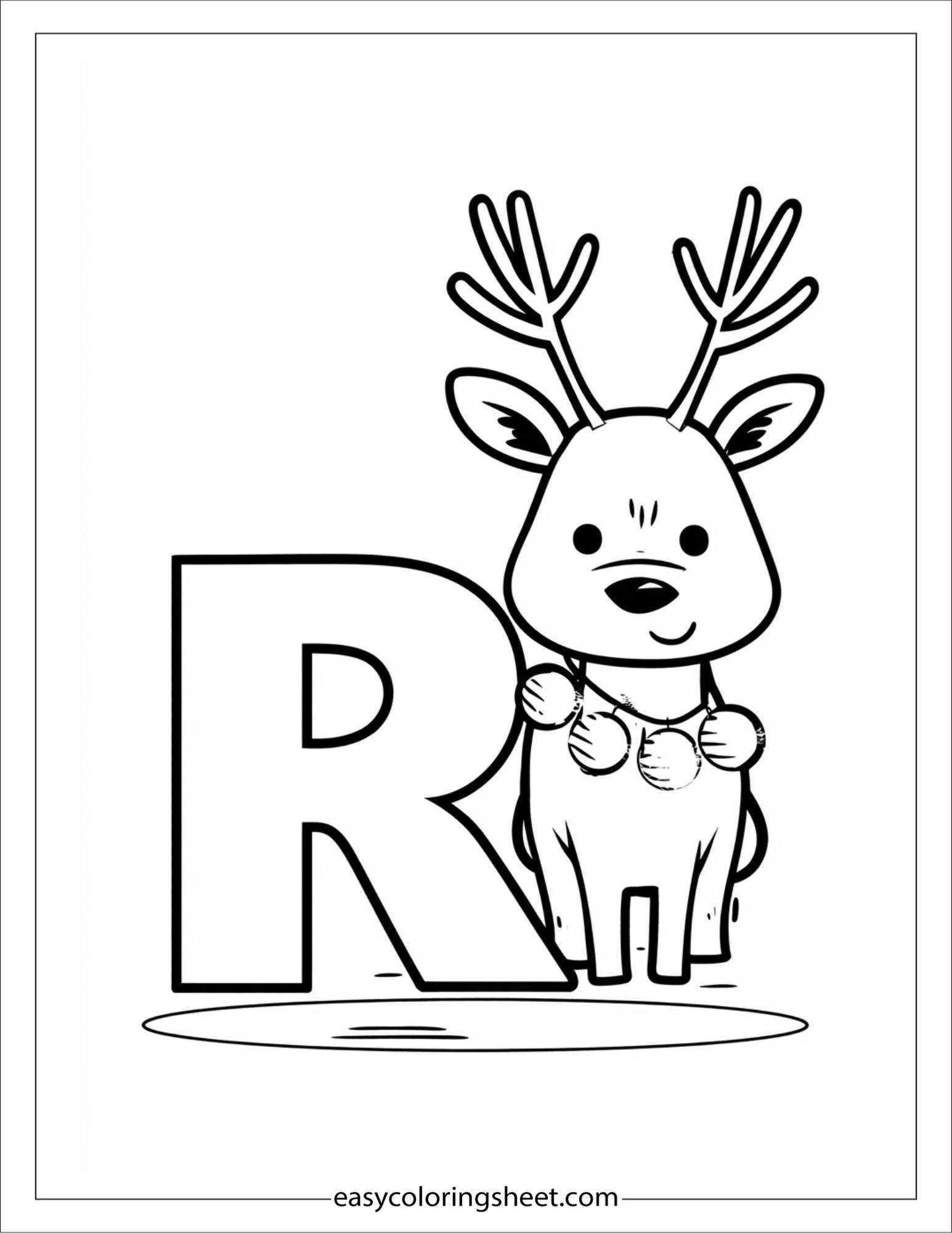 alphabet R reindeer bells coloring page