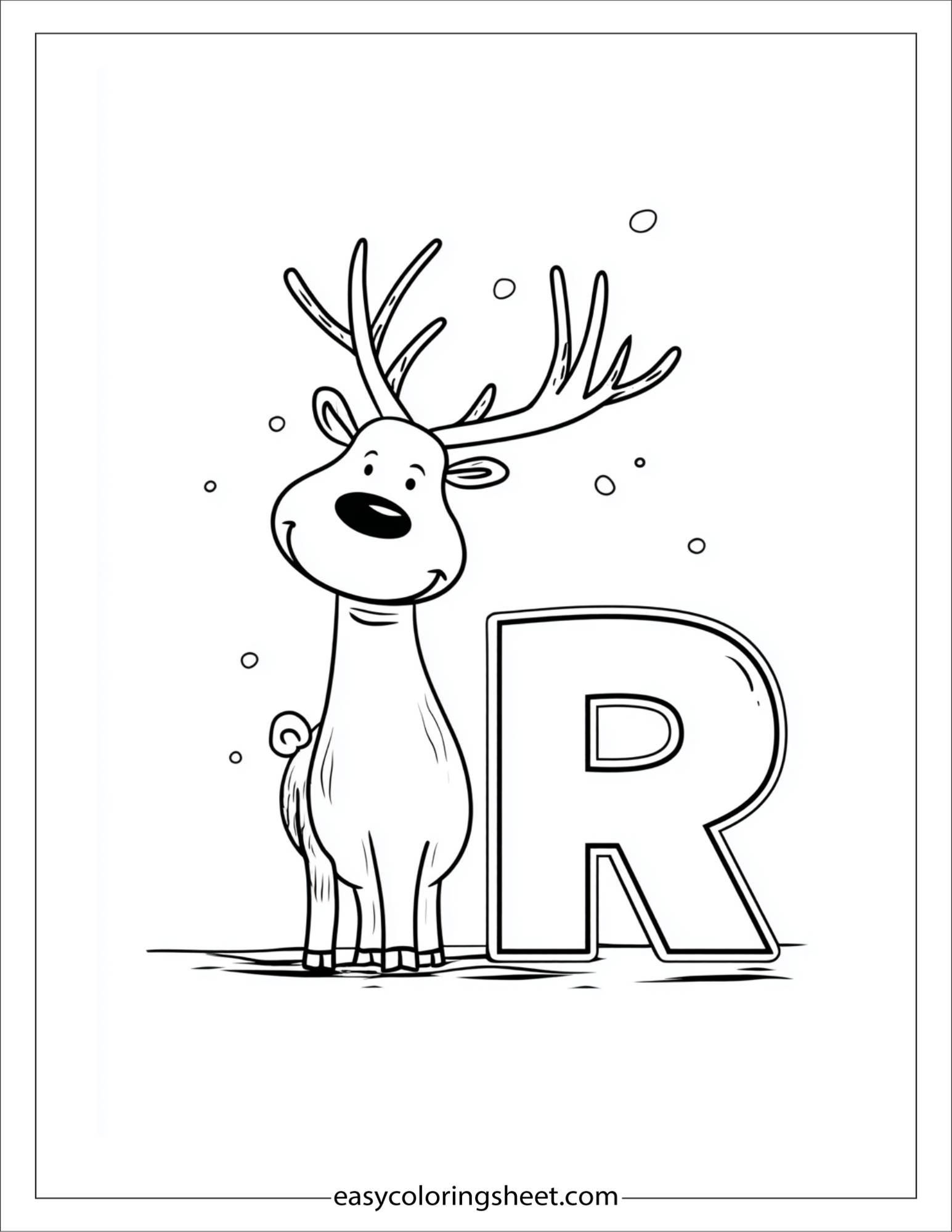 alphabet R reindeer coloring page
