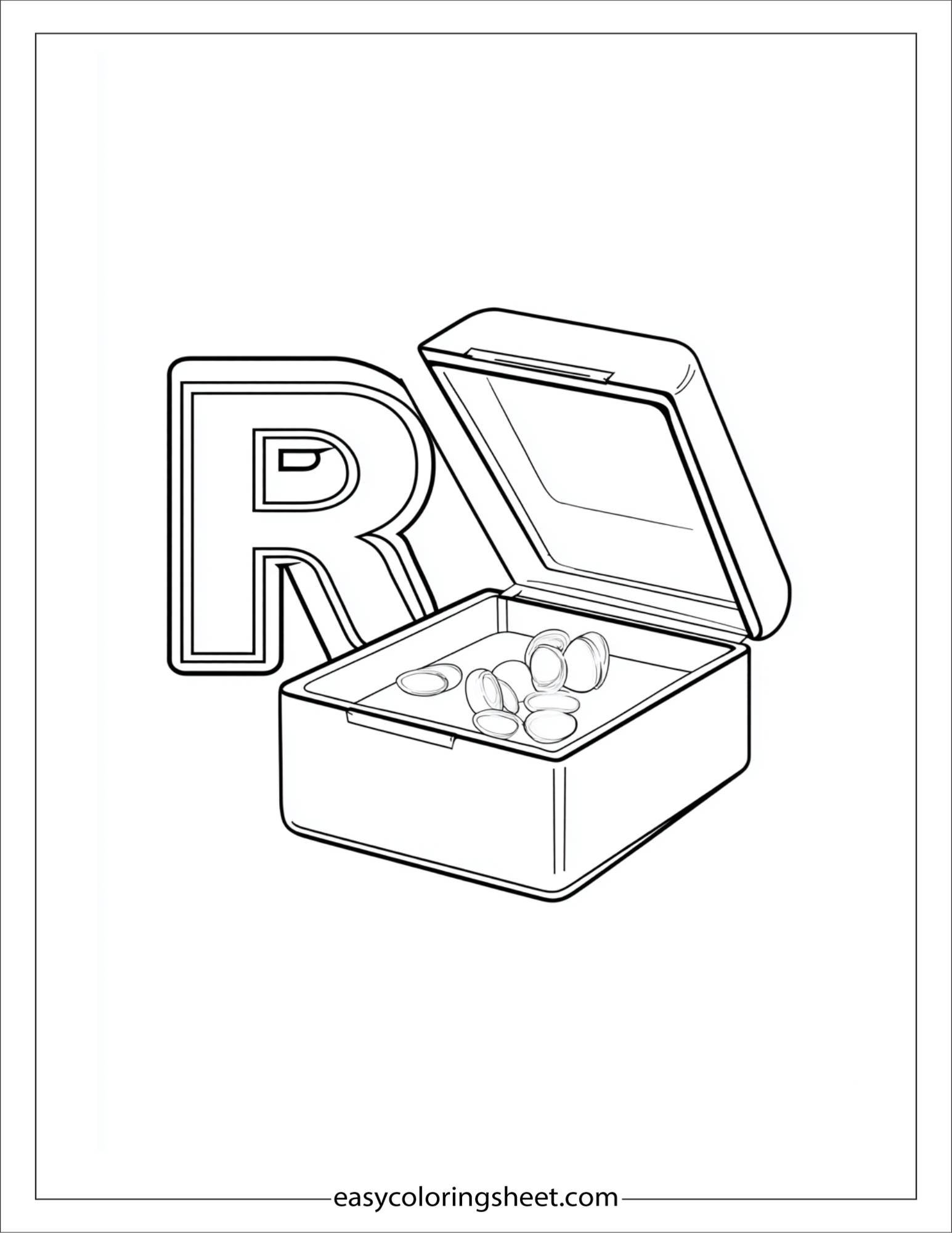 alphabet R ring box coloring page
